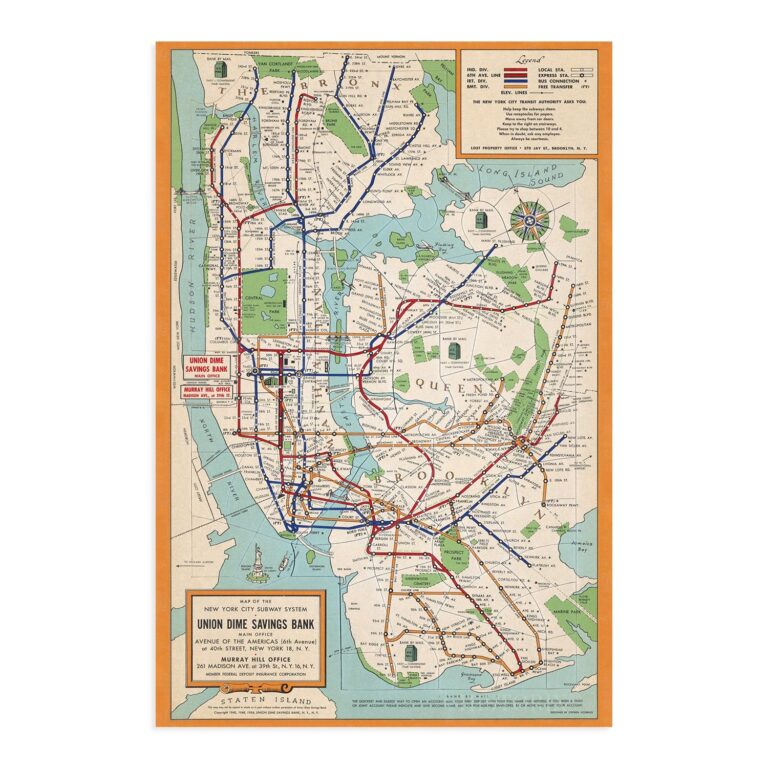 1954 New York City Subway System Map Wall Art Print Historic Prints Worksheets Library