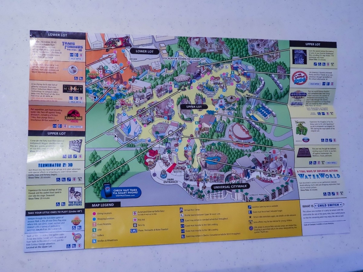 2012 Universal Studios Hollywood Studio Map Featuring Transformers The Ride 3D EBay
