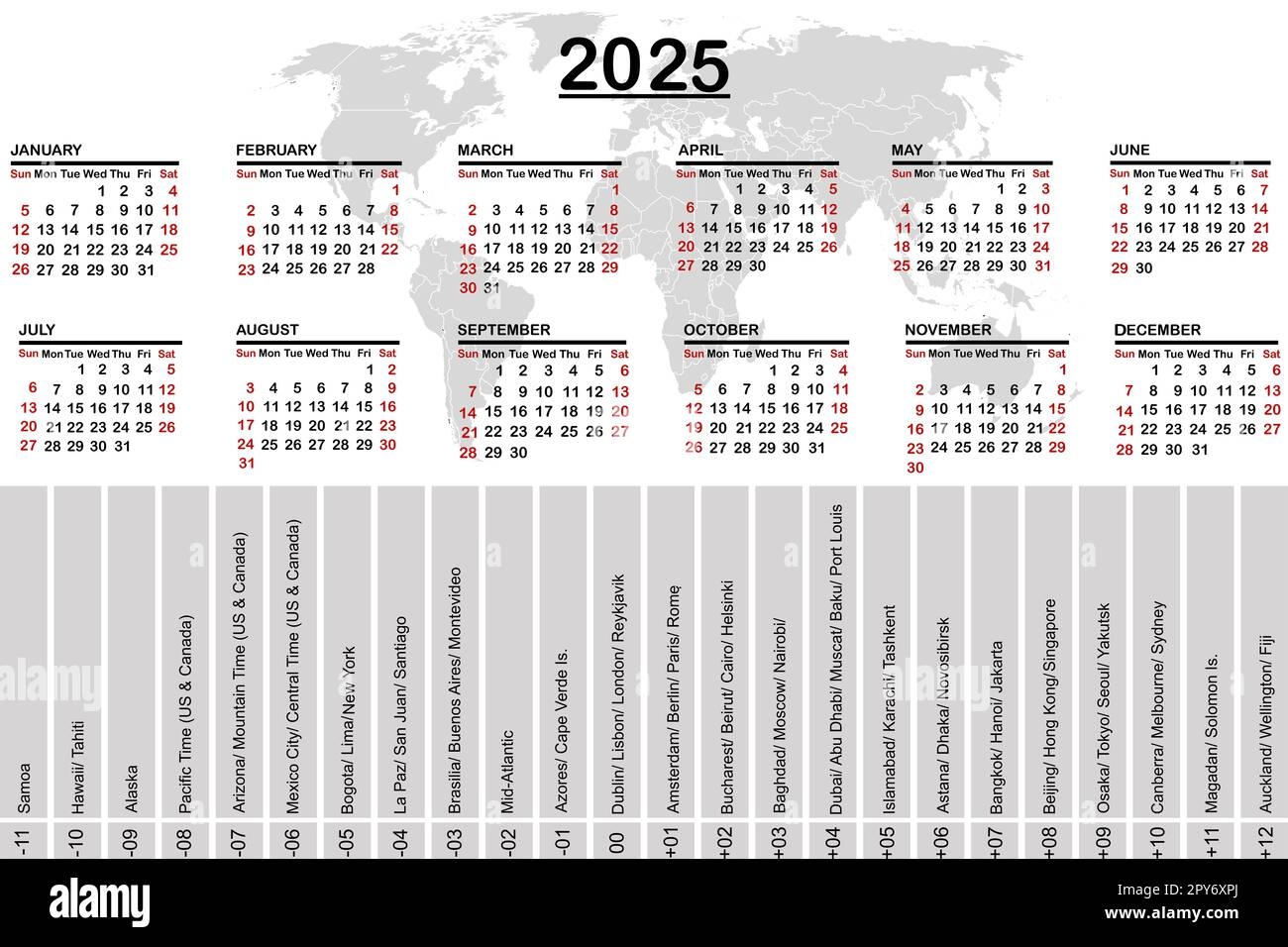 2025 Calendar With World Map And Time Zones Stock Photo Alamy 2025 Calendar With World Map And Time Zones Stock Photo Alamy
