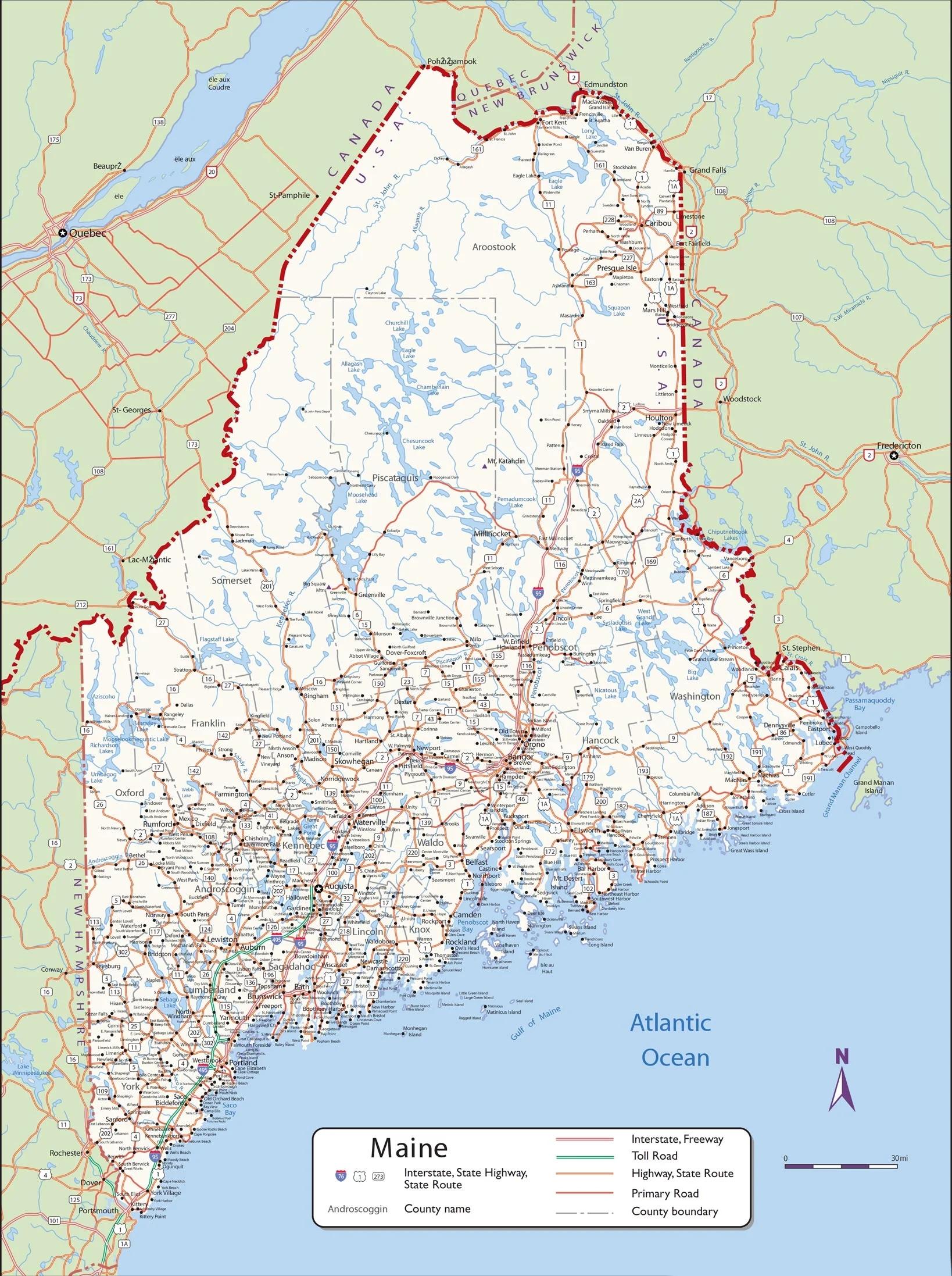 24x32in Large Detailed Map Of Maine With Cities And Towns Laminated 