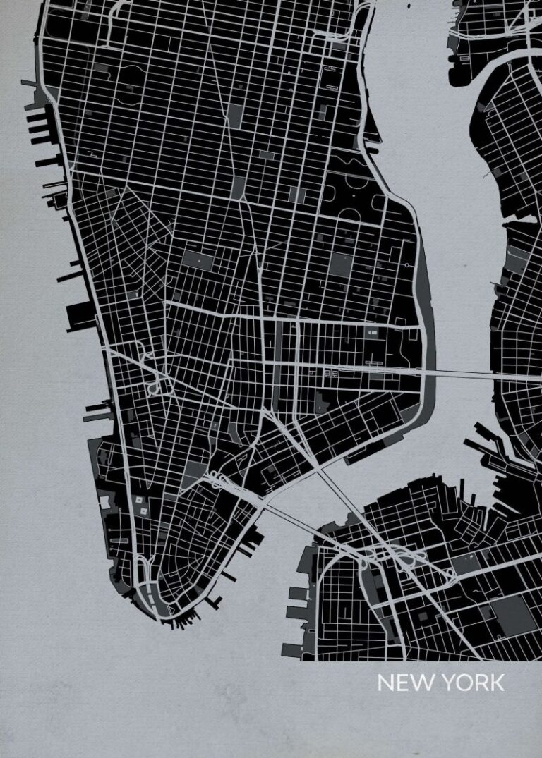 A4 New York City Street Map Print Charcoal Matt Art Paper 