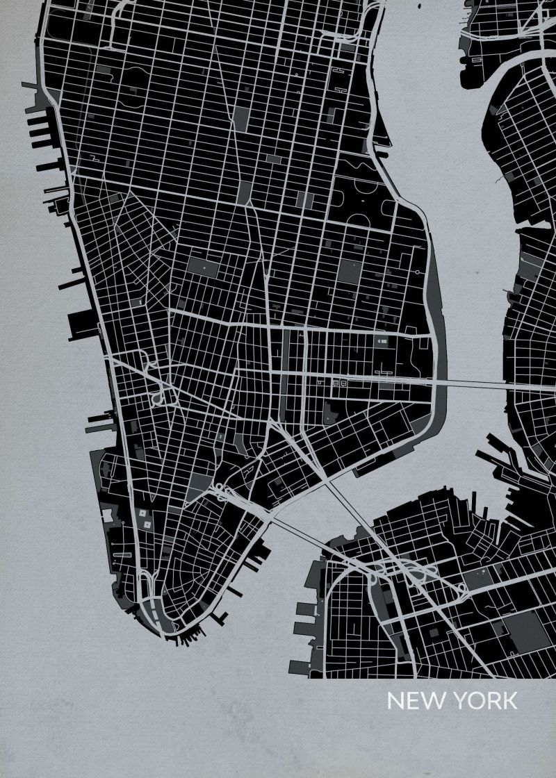 A4 New York City Street Map Print Charcoal Matt Art Paper 