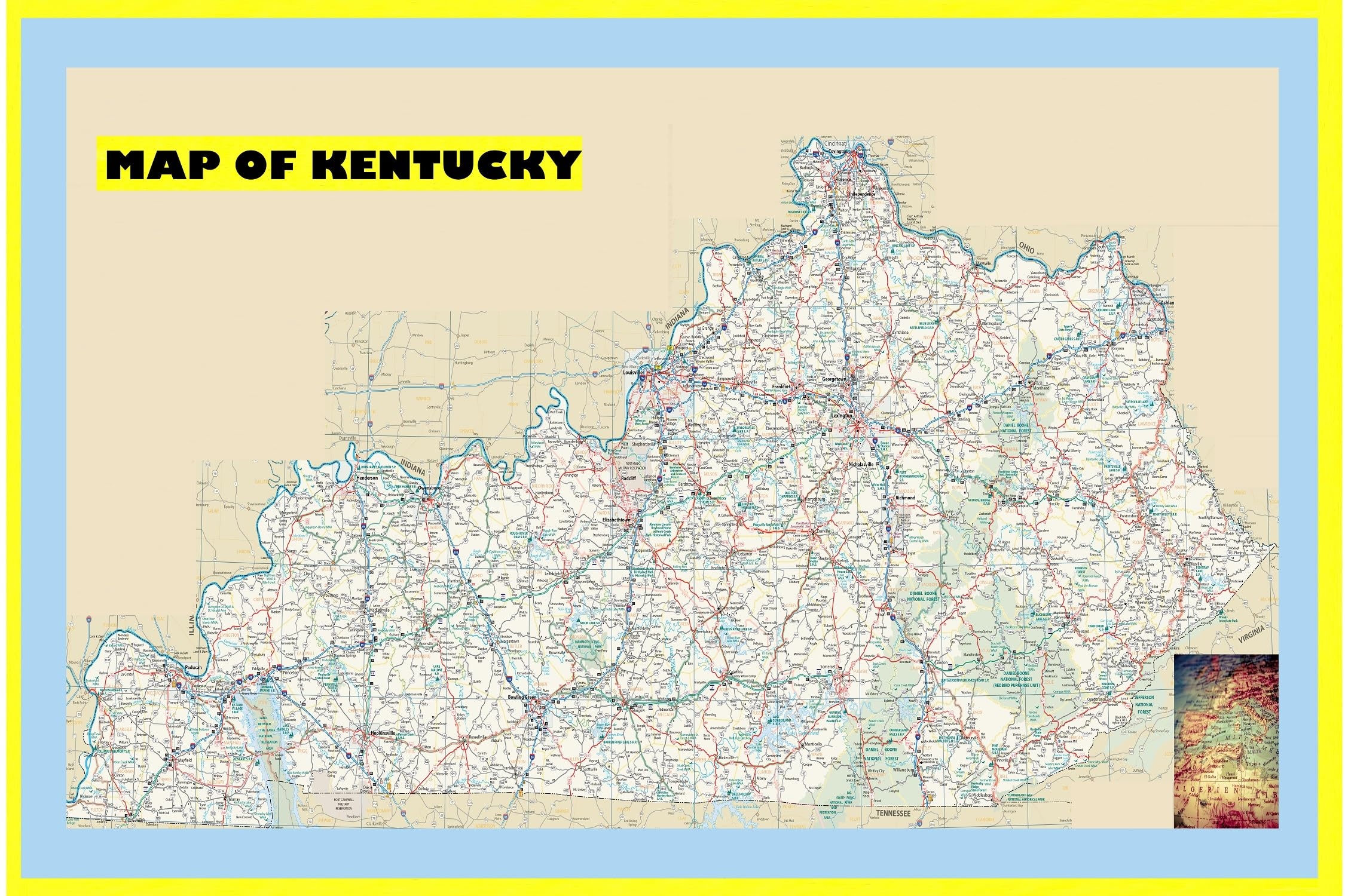 Amazon 24x36 Map Of Kentucky Large Detailed Roads And Highways Map Of Kentucky State With All Cities Parks And Landmarks Laminated Wall 