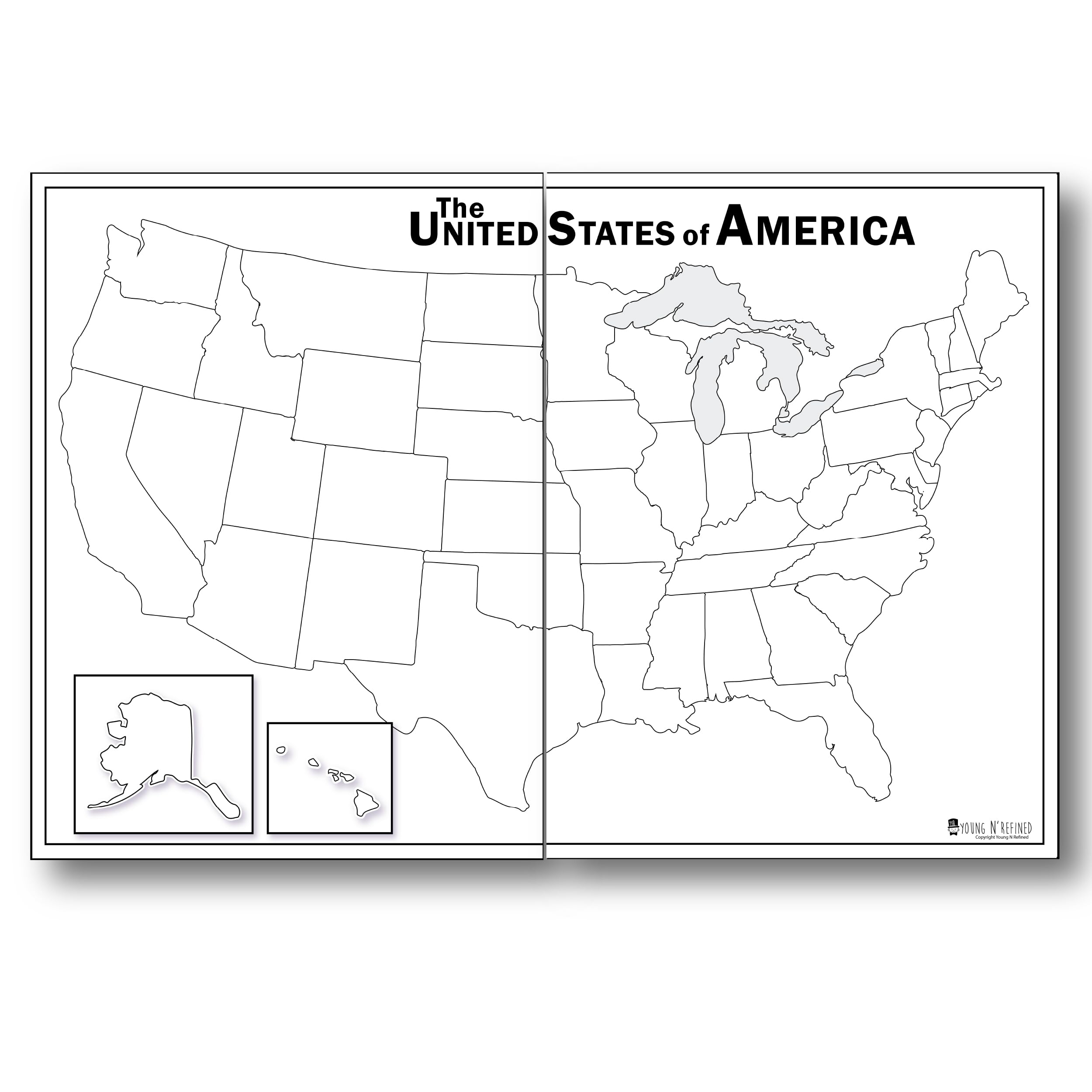Amazon Blank Map Of USA Dry Erase 24x36 LAMINATED 50 States Large Poster Young N Refined Office Products