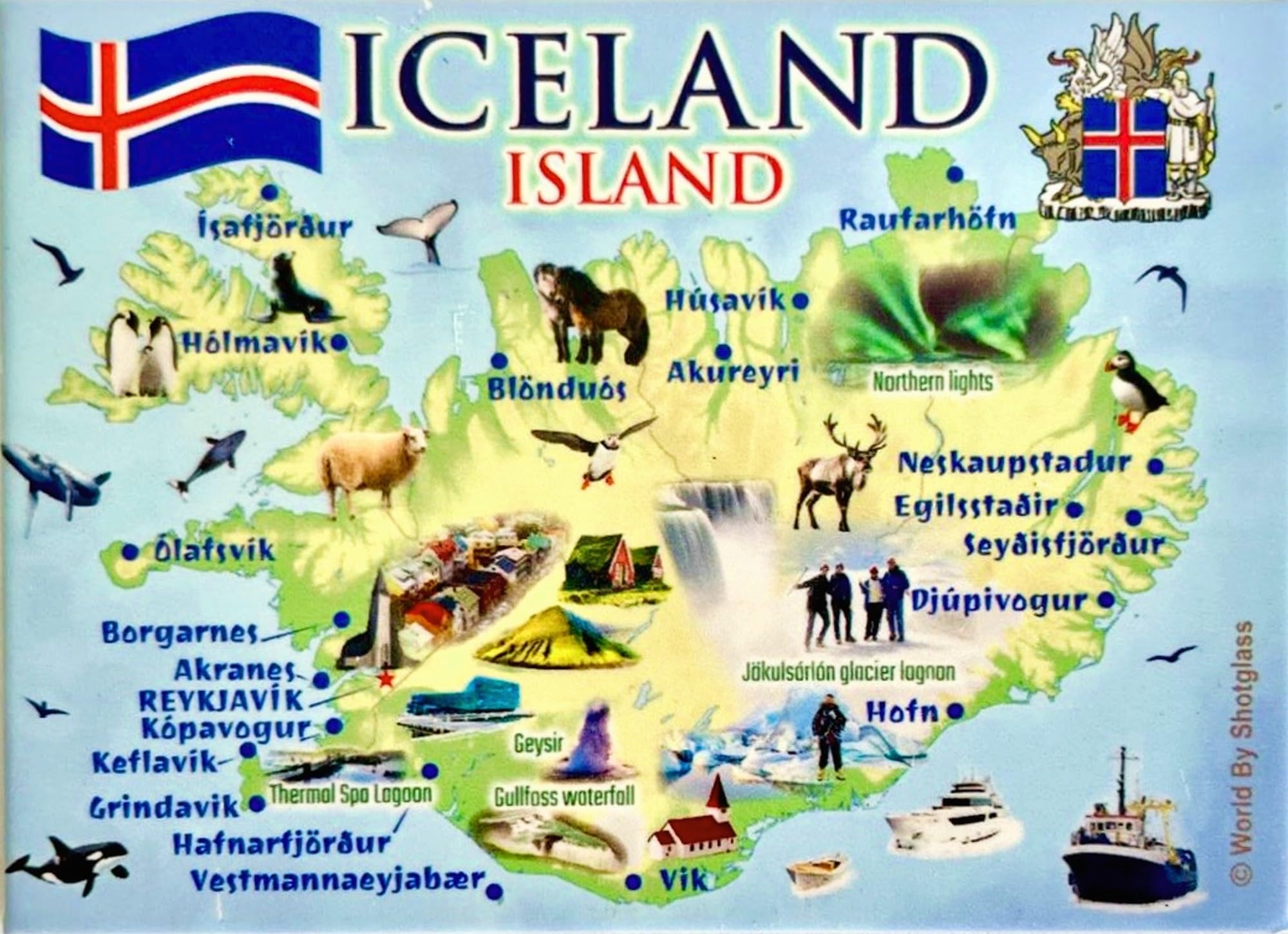 Amazon Iceland Graphic Map And Attractions Souvenir Fridge 