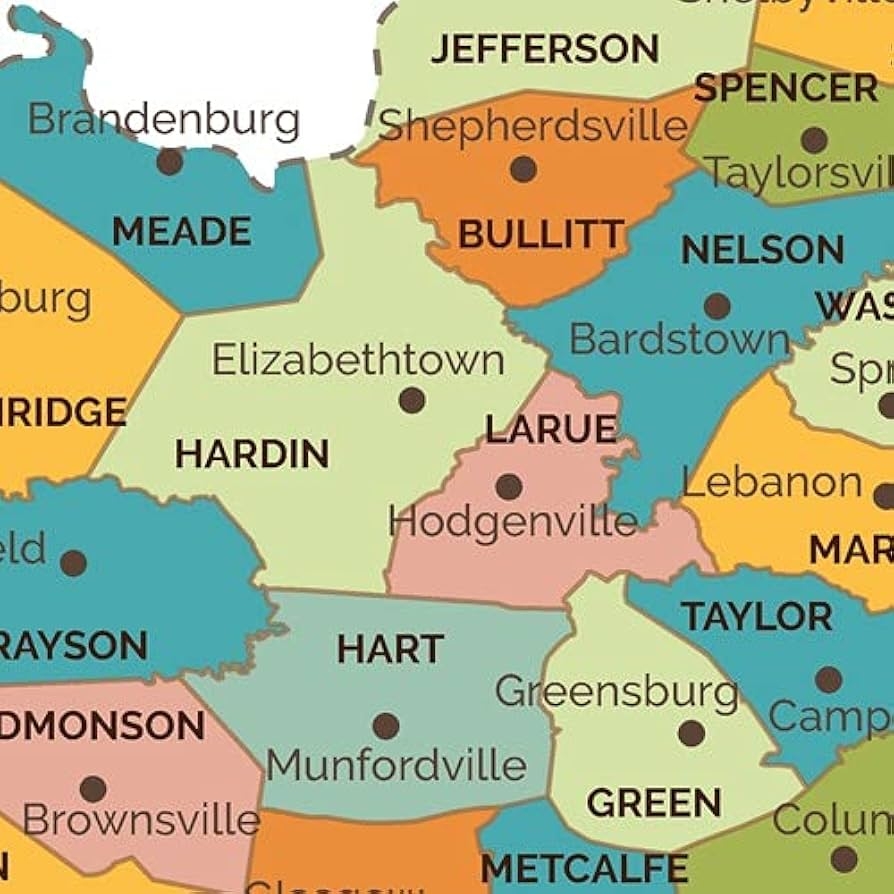 Amazon Kentucky Counties Map Extra Large 60