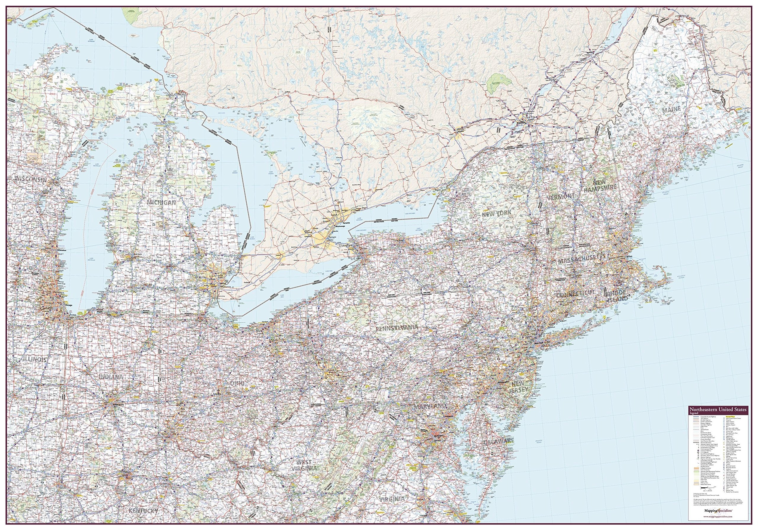 Amazon Mapping Specialists Northeastern United States Wall Map 60
