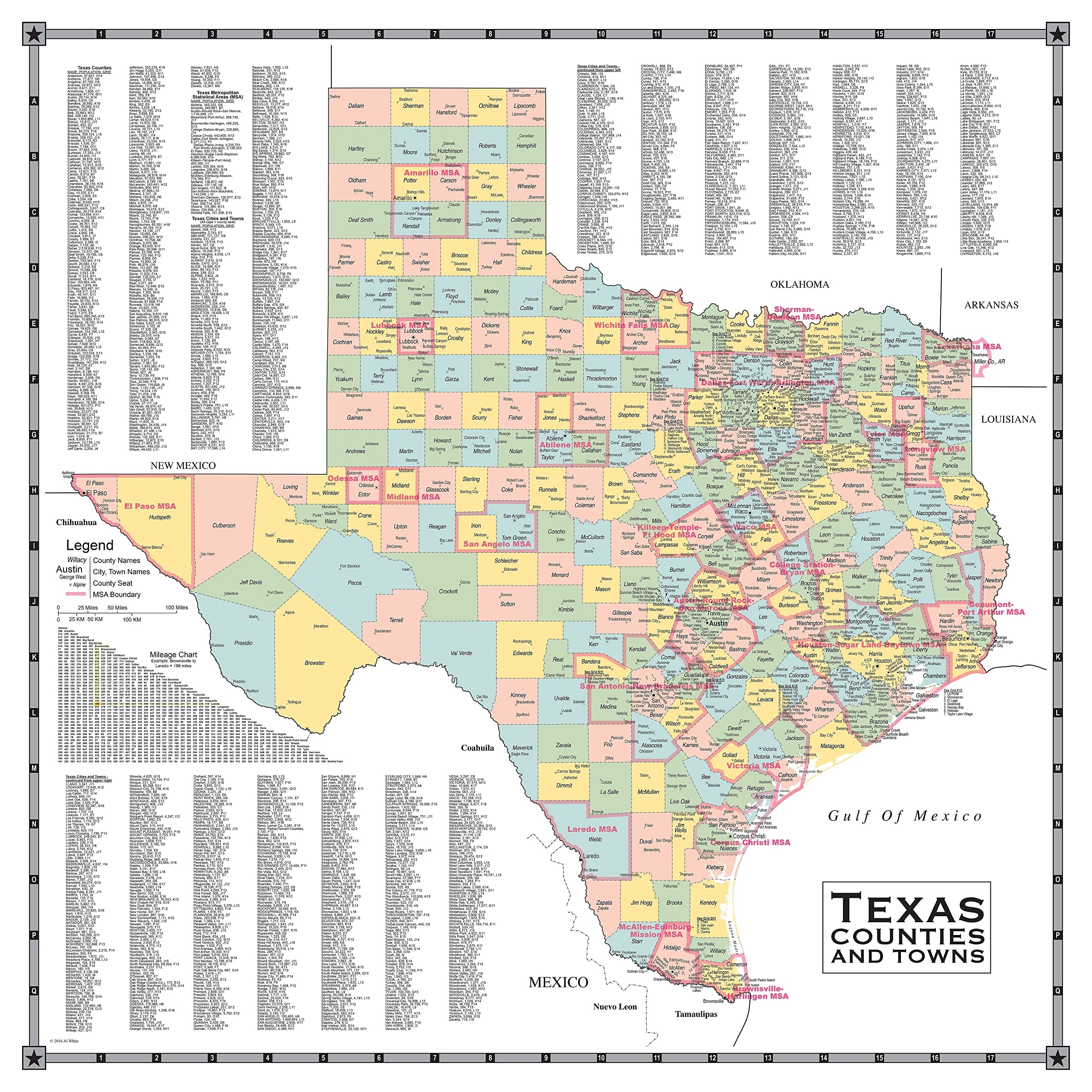 Amazon Texas County Wall Map Includes Counties Cities Towns County Seats MSA s Over 1200 Cities And Towns Listed With Populations Laminated 42