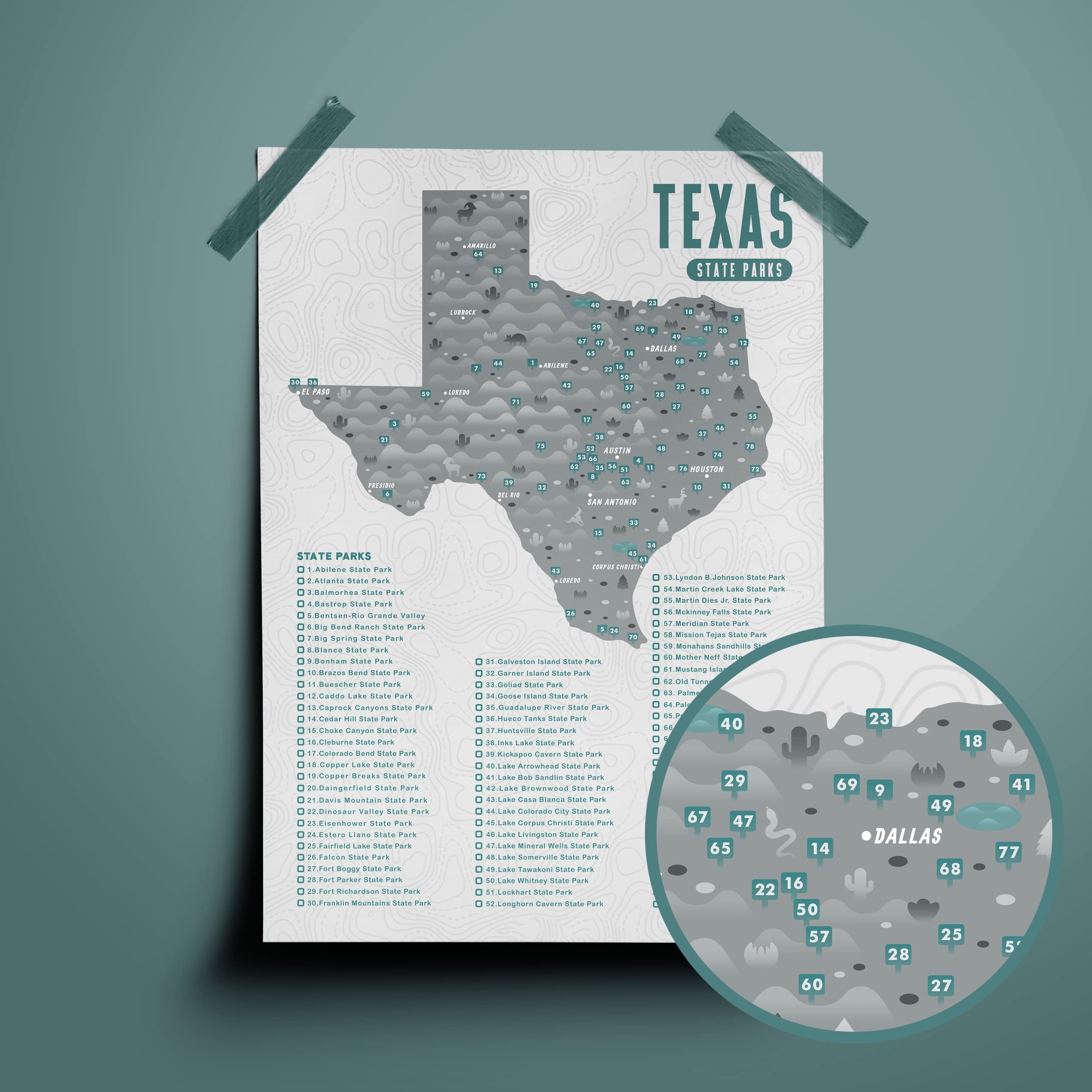 Amazon Texas State Park Map Checklist Office Products