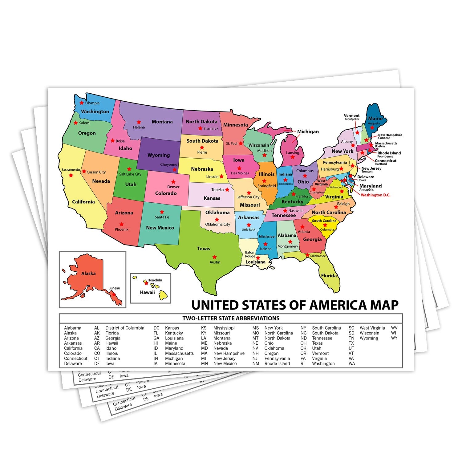 Amazon United States Map USA Poster US Educational Map With State Capital For Ages Kids To Adults Home School Office Printed On 12pt Glossy Card Stock 