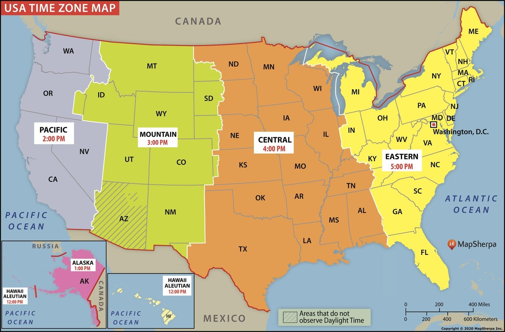 Usa Time Zone Map Printable