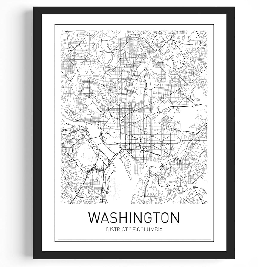 Amazon Washington DC Map Washington DC Poster Washington Map Print City Map Posters Minimalist Poster Map Wall Art Modern Map Art Scandinavian Poster Black And White 8x10 Unframed Home U0026 Kitchen