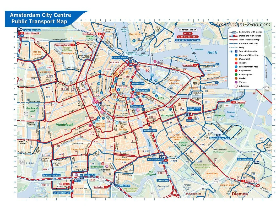 Amsterdam Public Transport City Centre Map Large PDF Instant Download Map Amsterdam Map Art Amsterdam Tram Map Print PDF Etsy