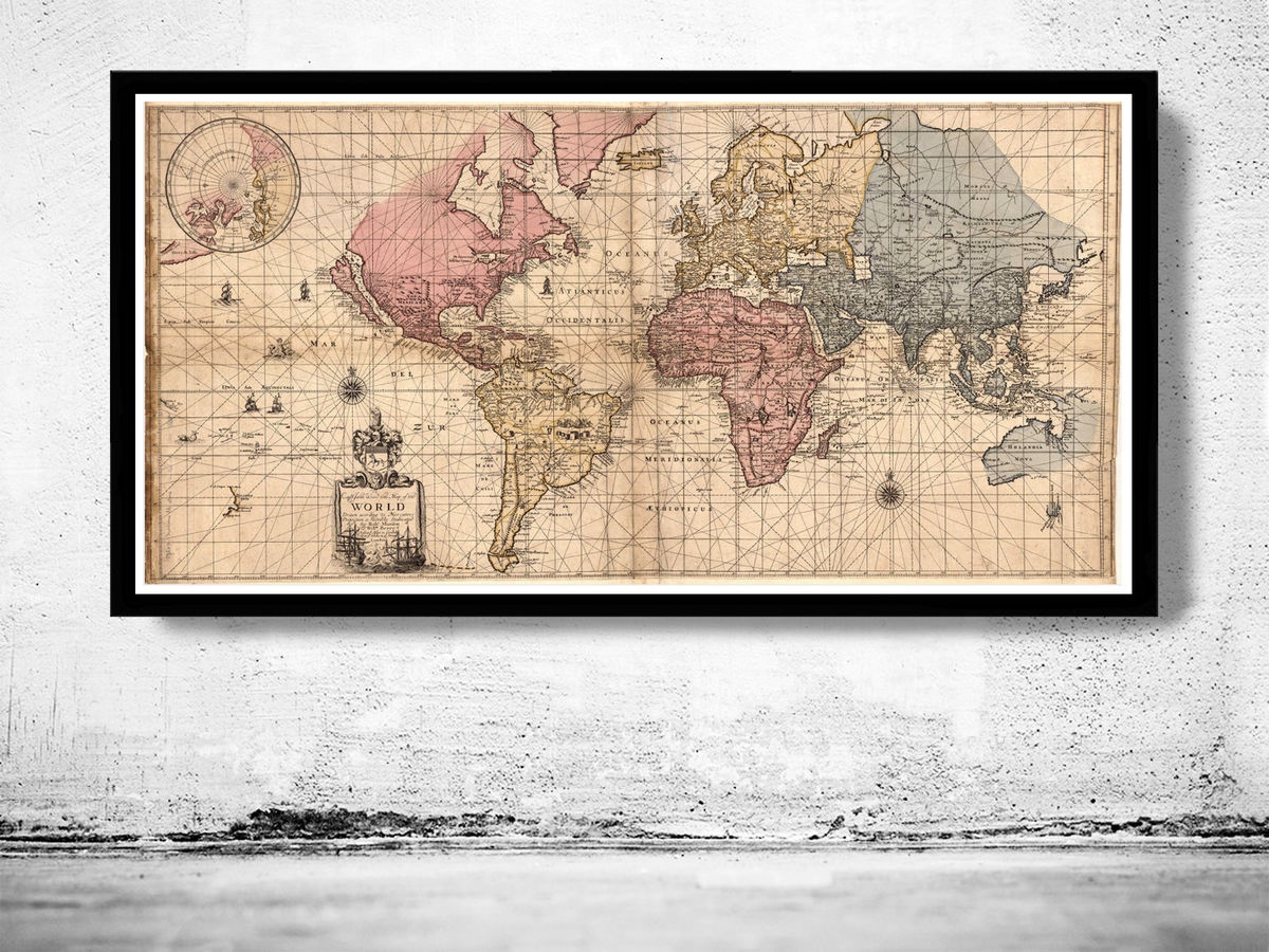Antique Map Of The World 1676 Vintage Map Wall Map Print VINTAGE 