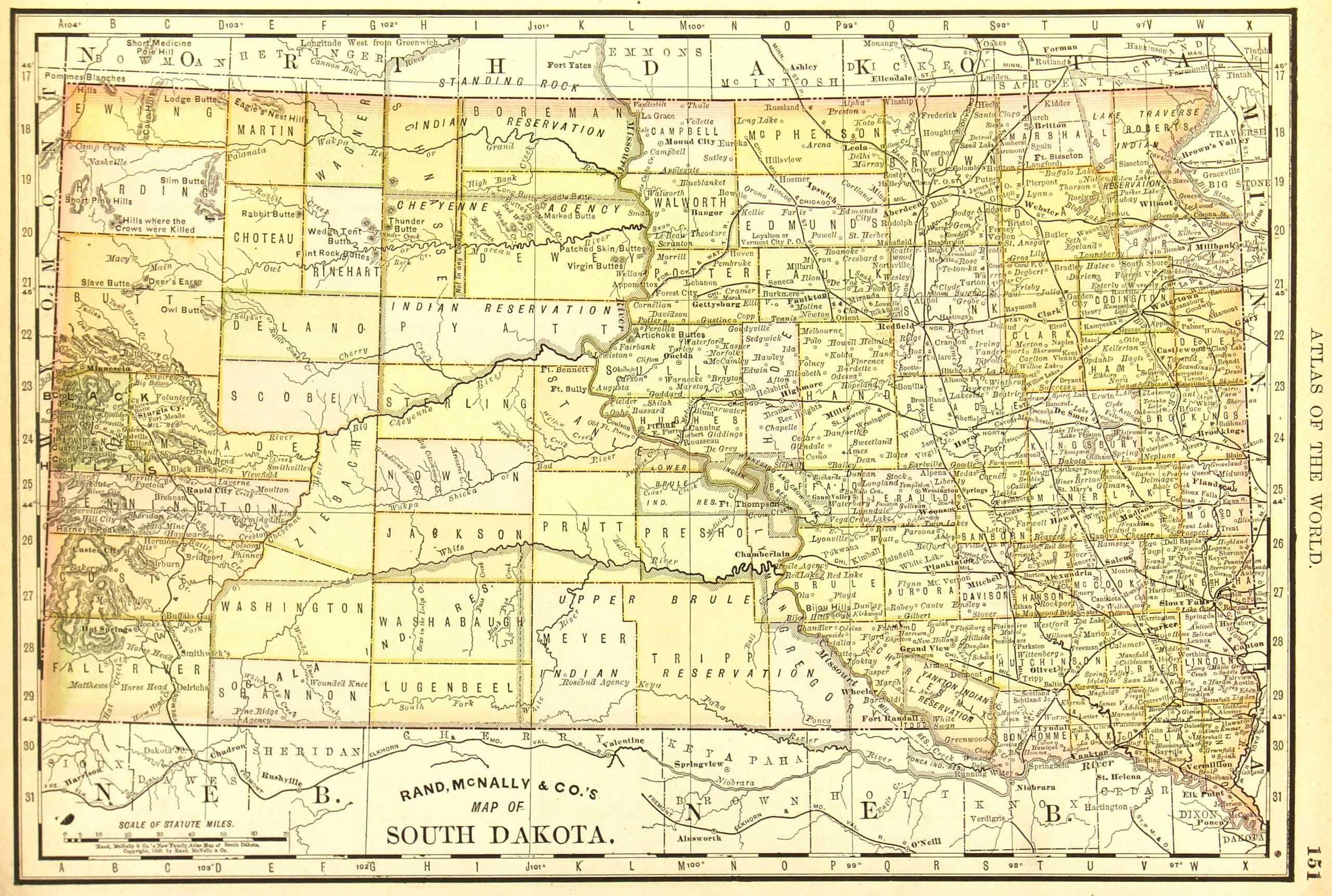 Antique Map South Dakota 1889