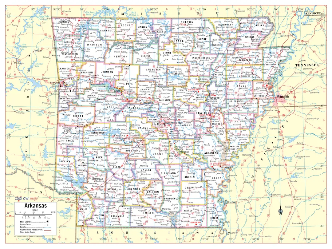 ARKANSAS State Wall Map Large Print Poster 32