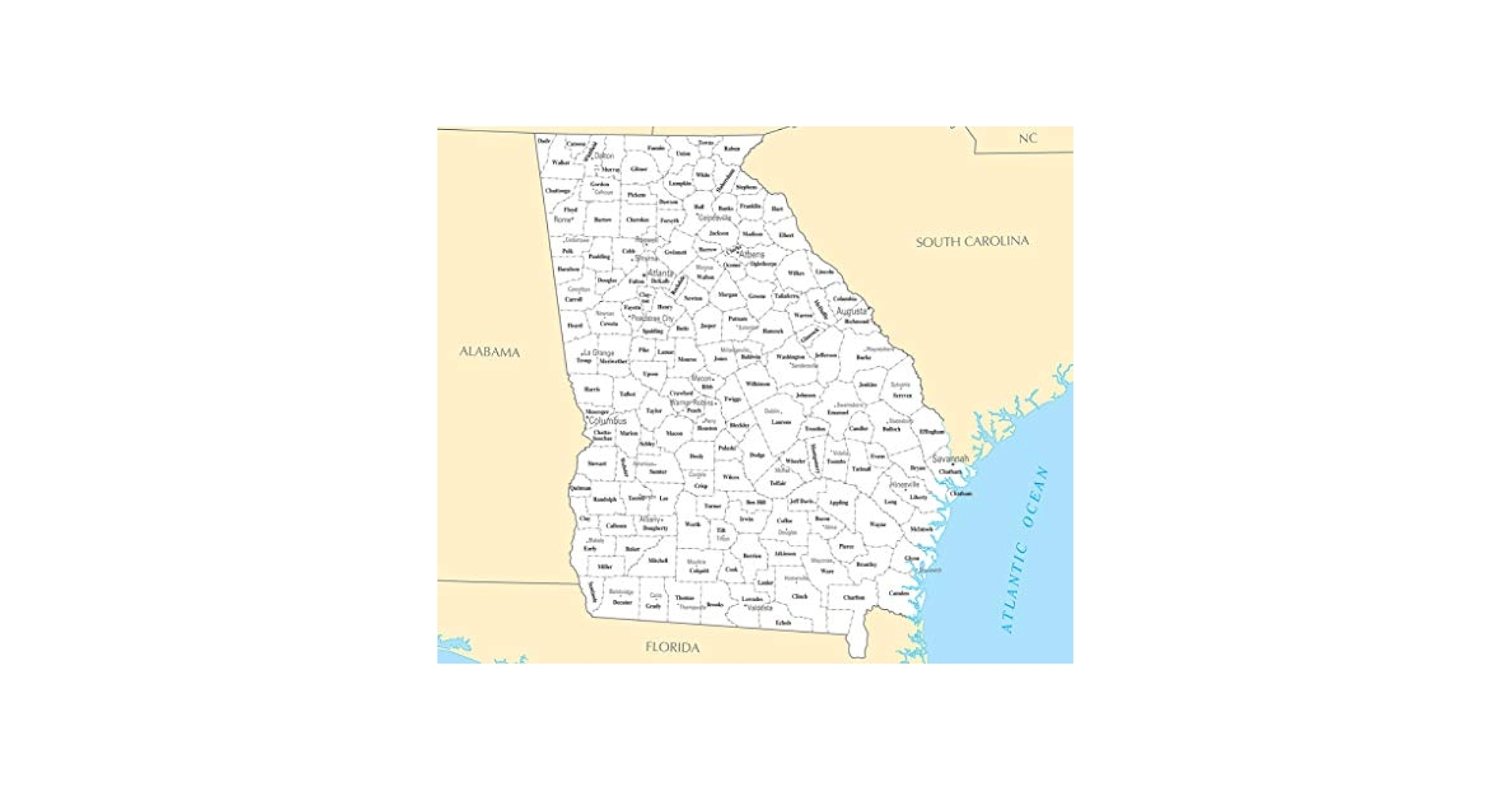 Art Oyster Map Of Georgia GA County Map With Selected Cities And Towns 20