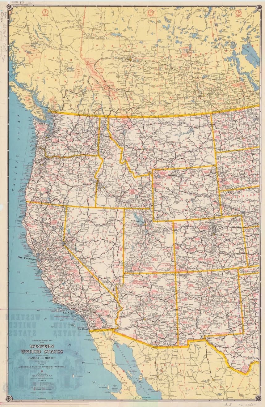 Automobile Road Map Of The Western United States Including Worksheets Library