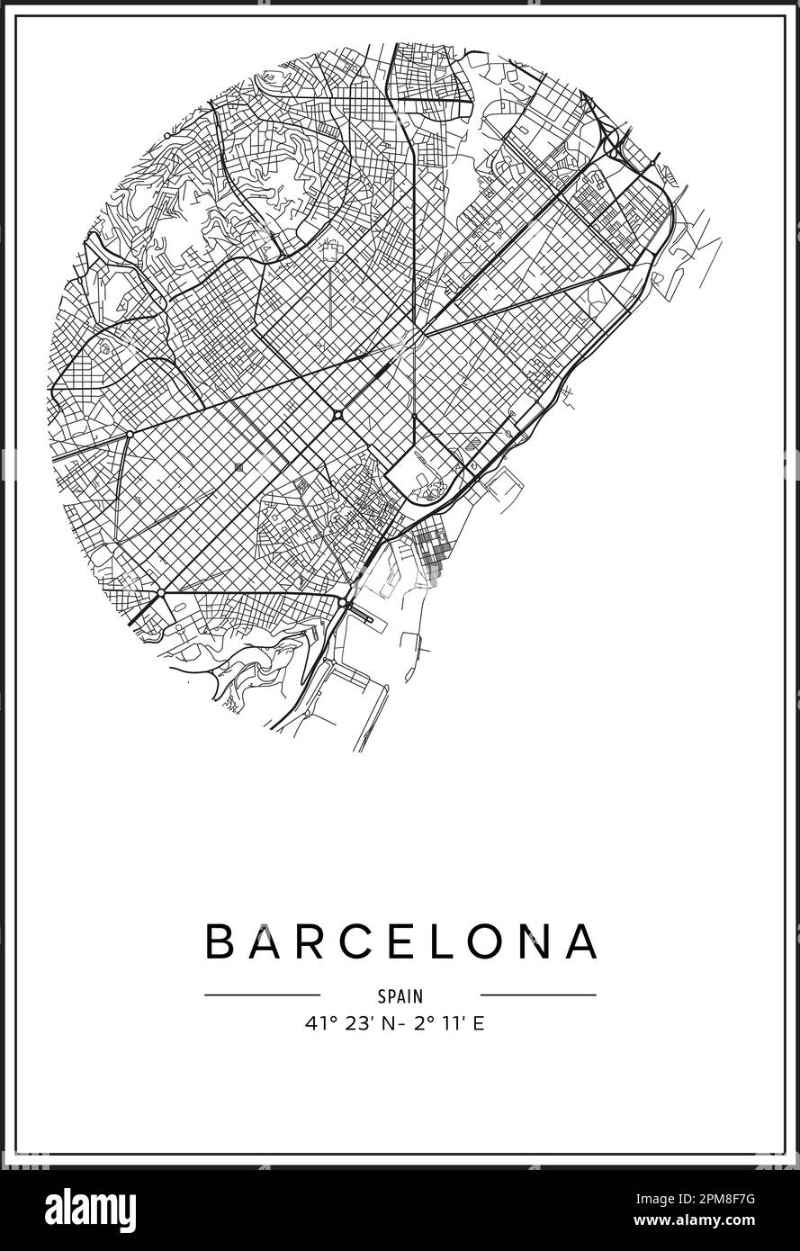 Black And White Printable Barcelona City Map Poster Design Vector Illistration Stock Vector Image U0026 Art Alamy