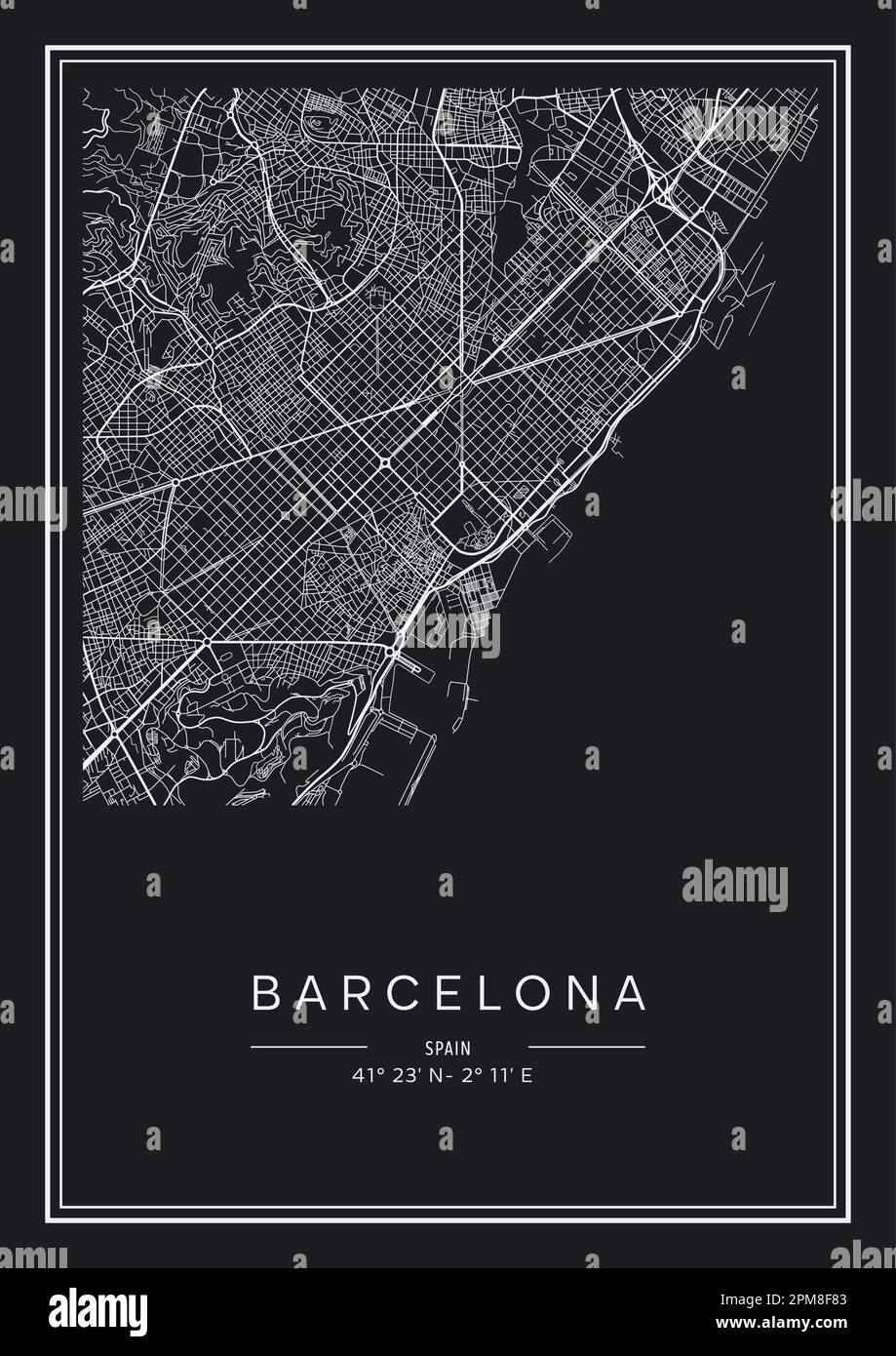 Black And White Printable Barcelona City Map Poster Design 