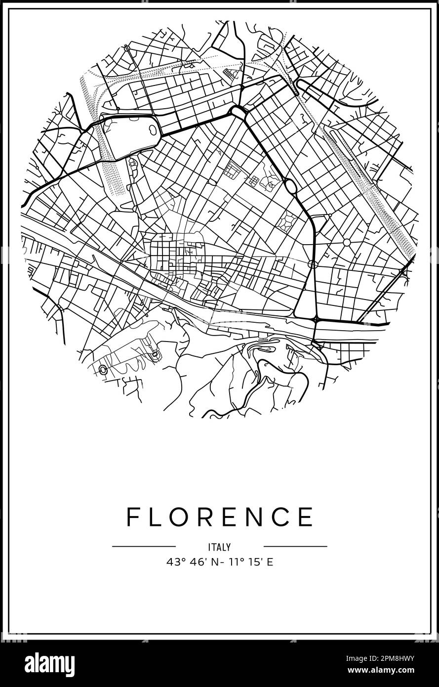 Black And White Printable Florence City Map Poster Design Vector Illistration Stock Vector Image U0026 Art Alamy
