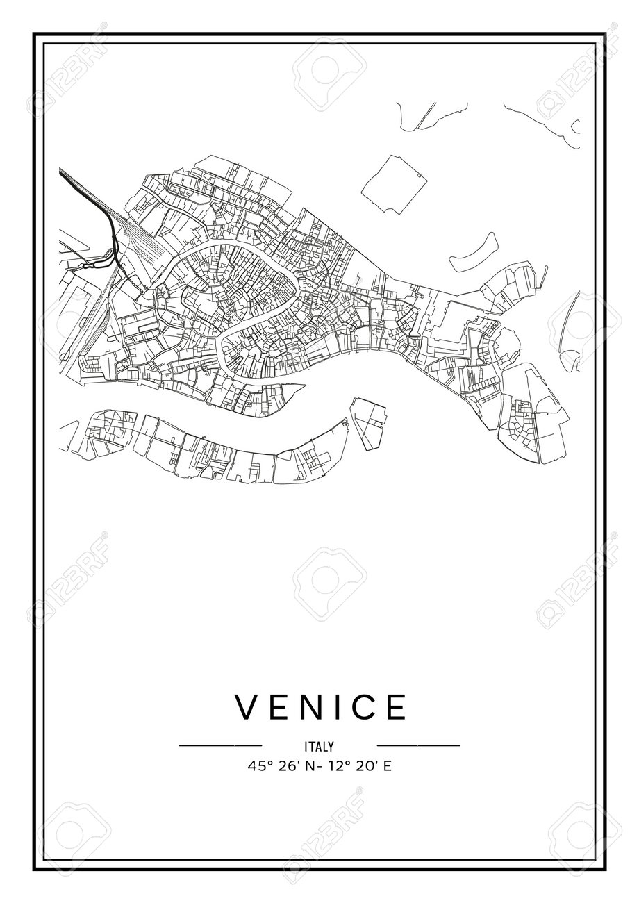 Black And White Printable Venice City Map Poster Design Vector Black And White Printable Venice City Map Poster Design Vector