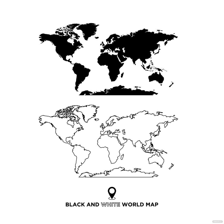 Black And White World Map Vector In Illustrator SVG JPG EPS PNG Download Template Black And White World Map Vector In Illustrator SVG JPG EPS PNG Download Template