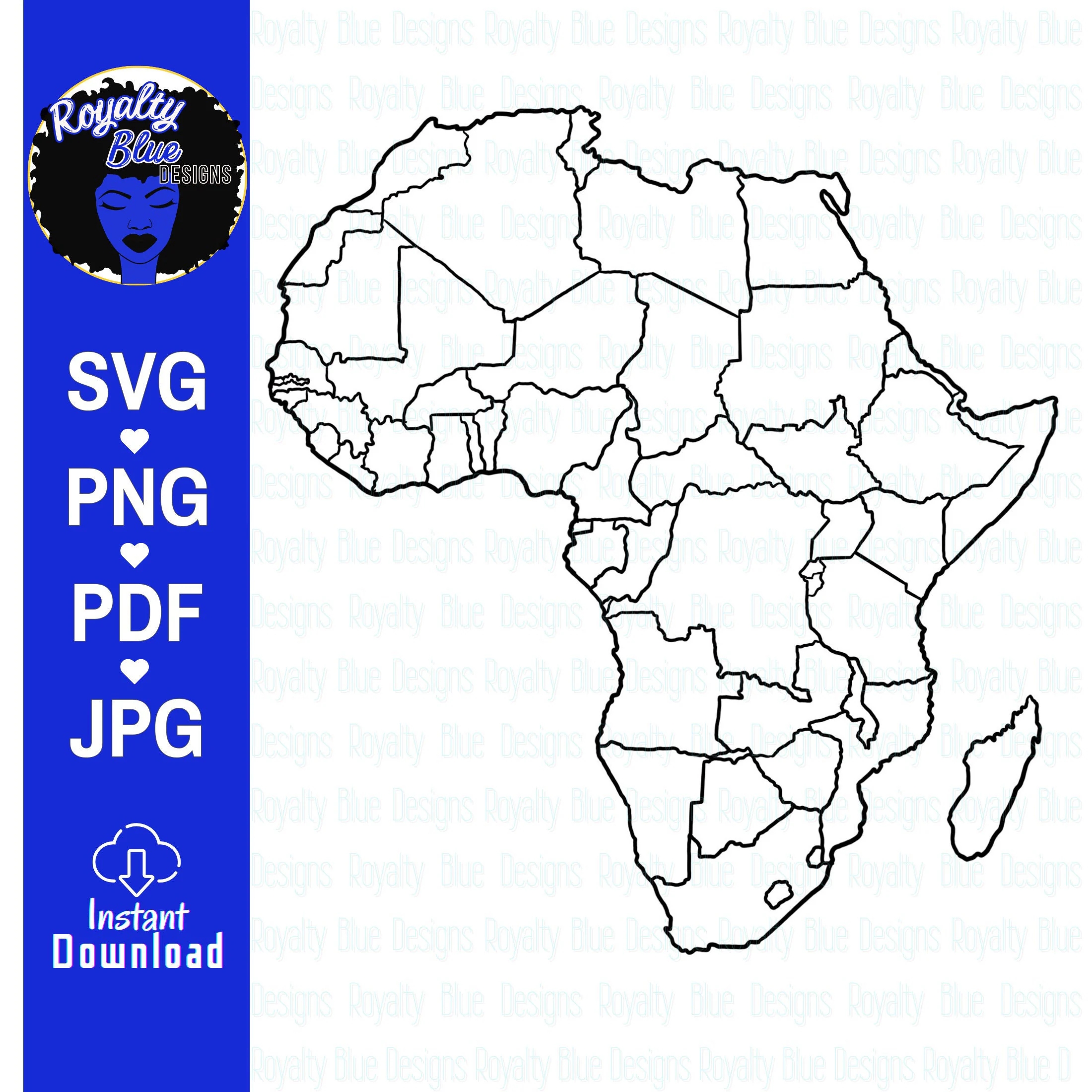 Blank Map Of AFRICA Continent Black Outline African Geography Countries Printable World Atlas Geographical Worksheet Svg Png Etsy