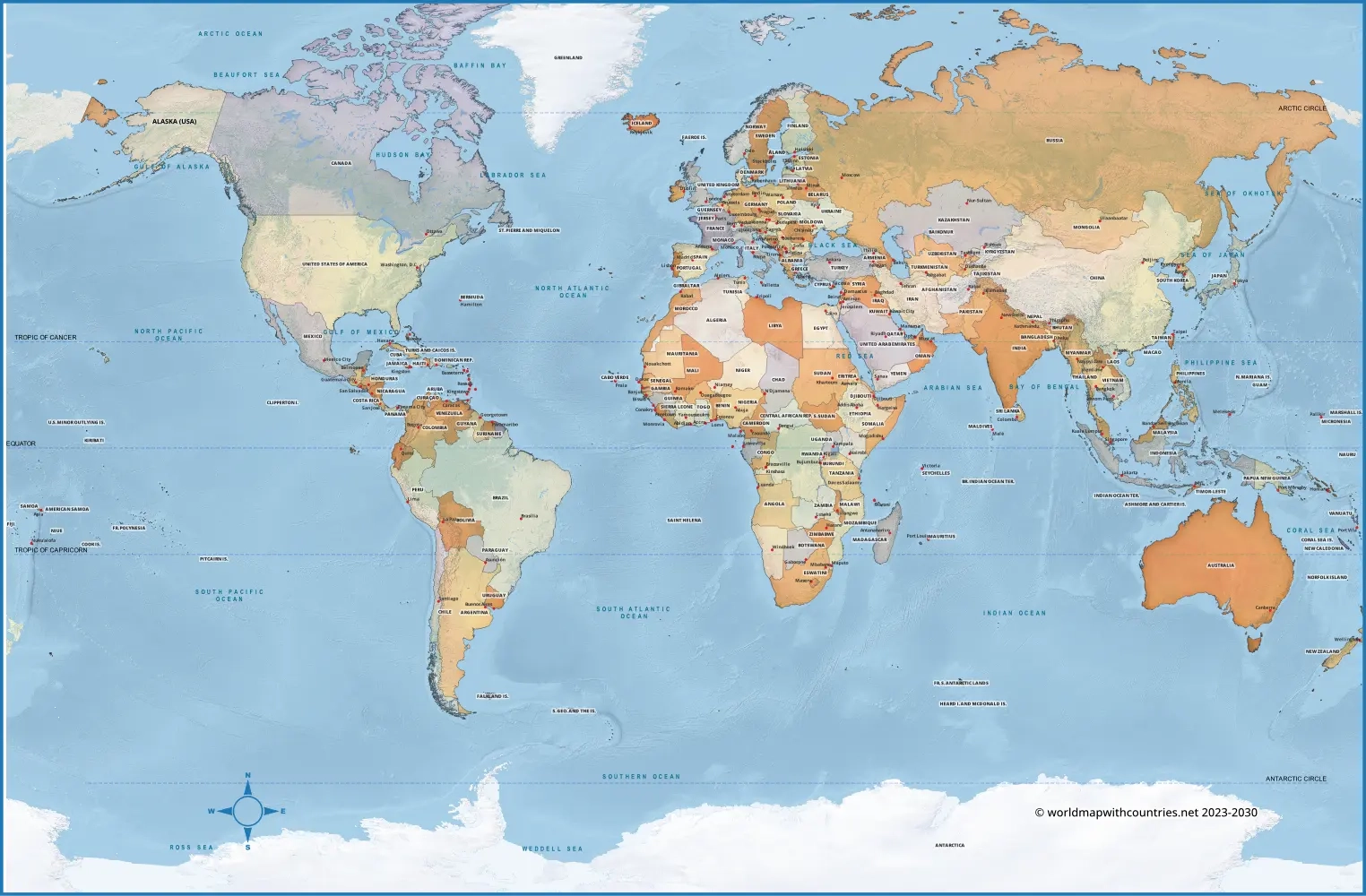 Printable World Map With Countries Pdf