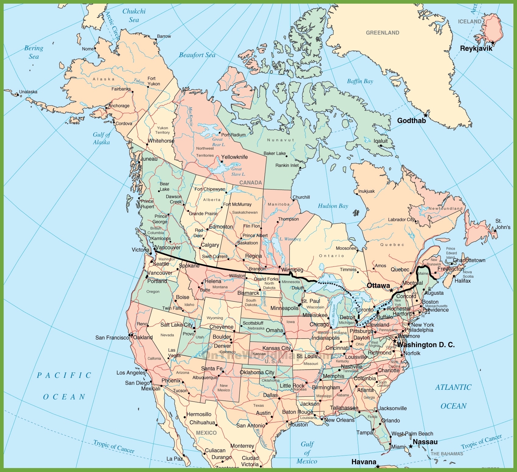 Bordering North America A Map Of USA And Canada s Governmental Boundaries Canada Maps