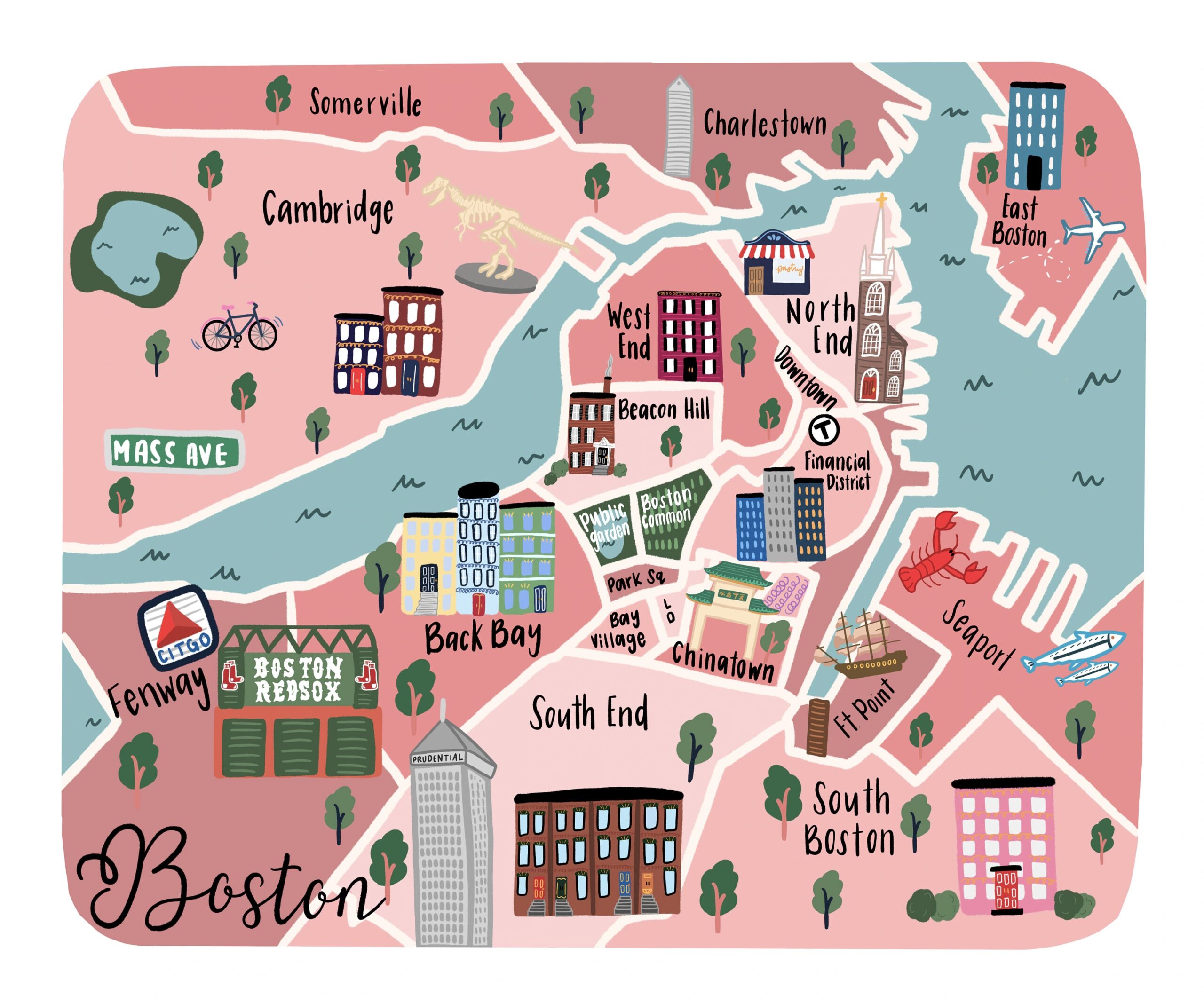 Boston Map Print For Print Of Boston Map Art Print Boston Art Boston City Art Print For Wall Decor Boston Art Wall Print Etsy