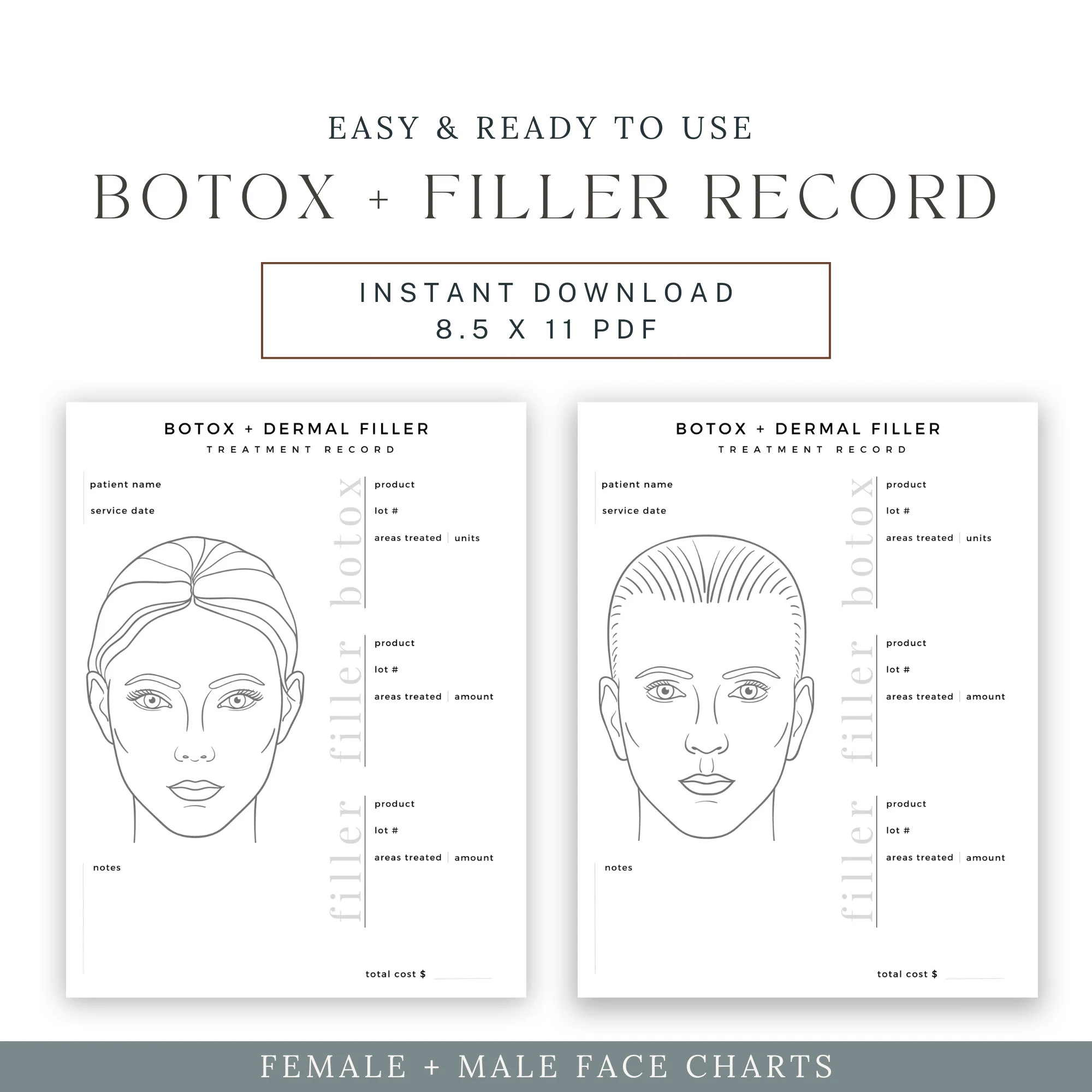 BOTOX Dermal Filler Treatment Record Patient Record BOTOX Dermal Filler Nurse Injector Injectables Form Instant Digital Download Etsy