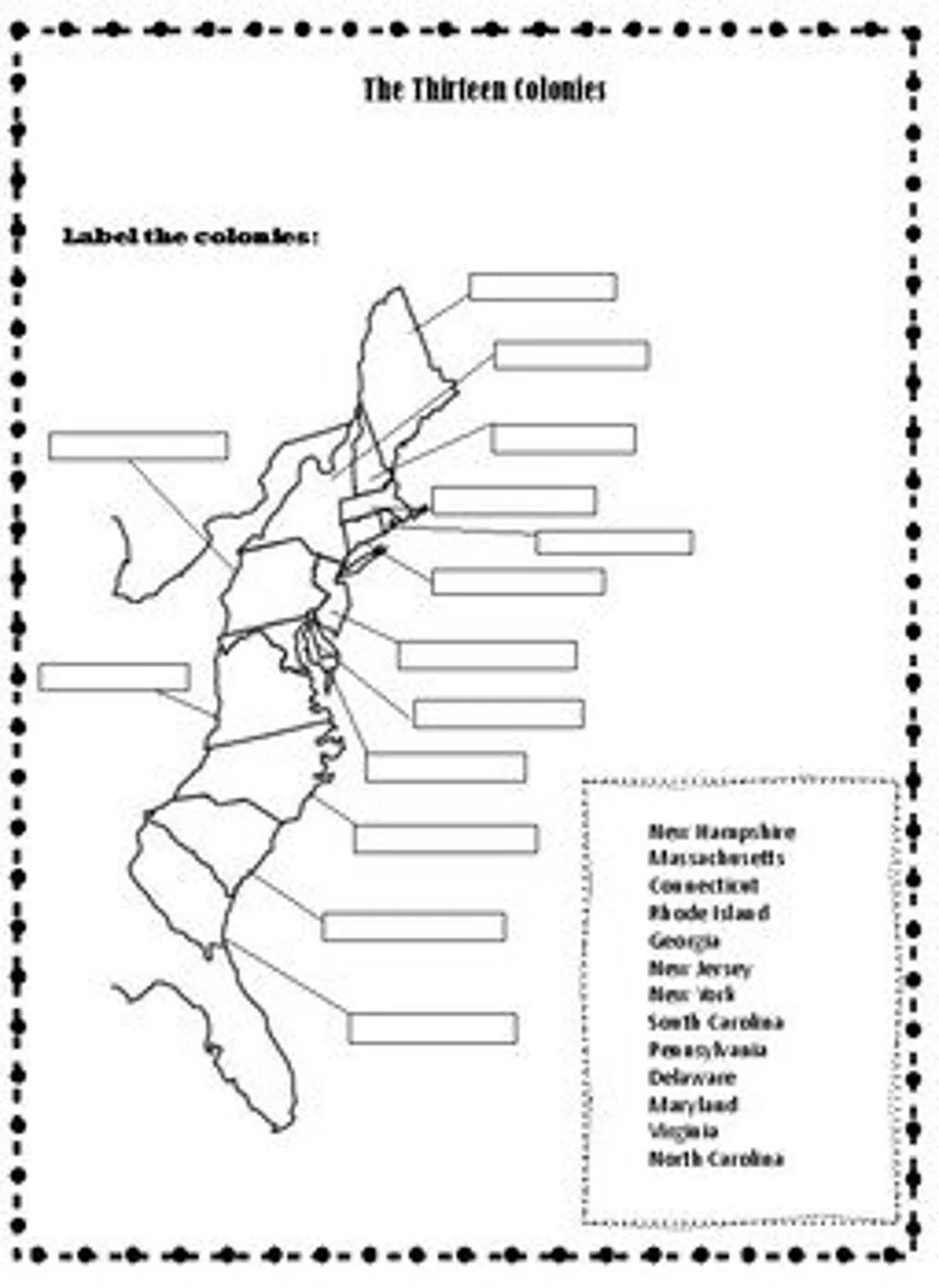 Printable 13 Colonies Map