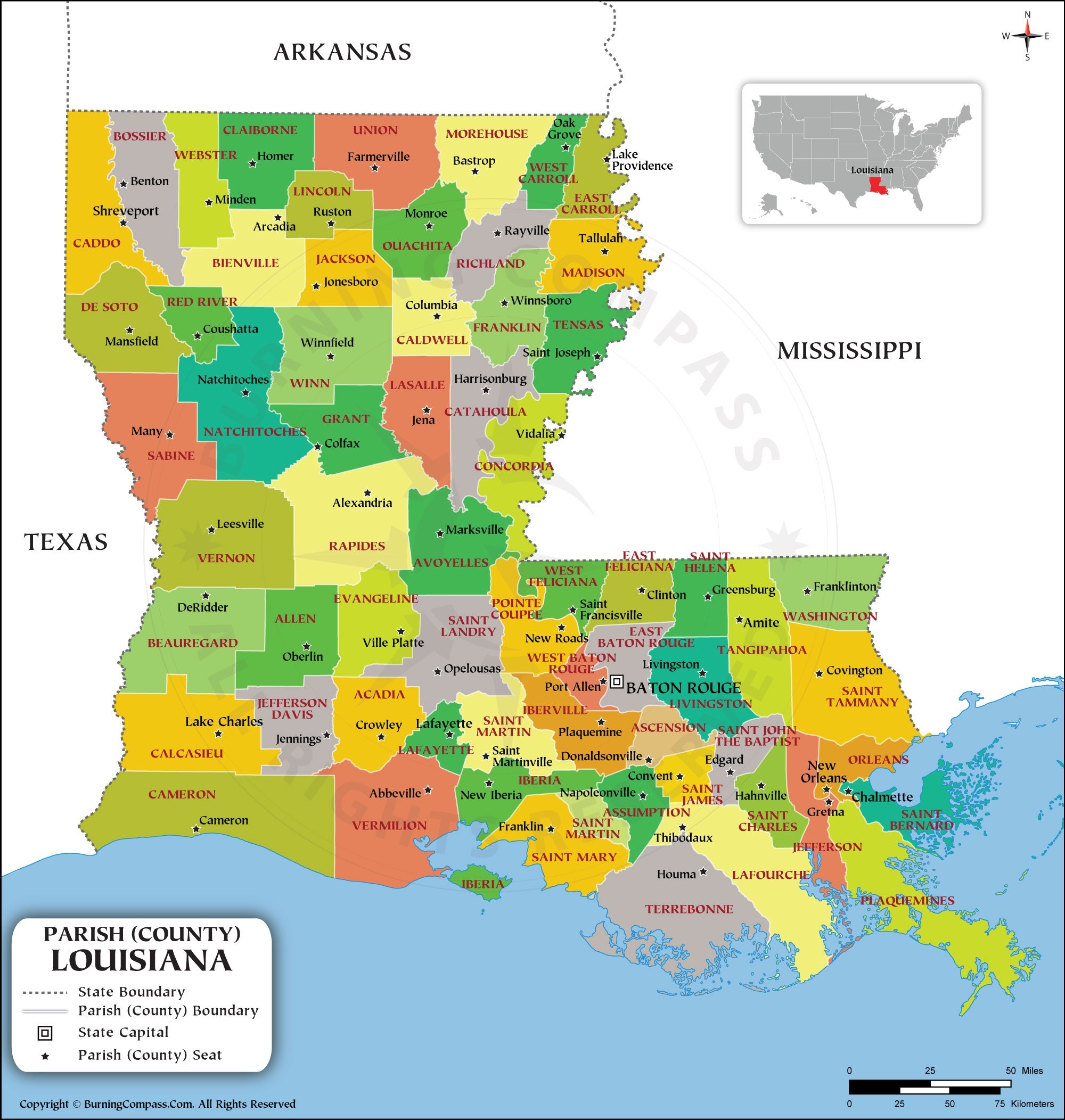Buy Louisiana Parish Map Purchase Louisiana County Map Online