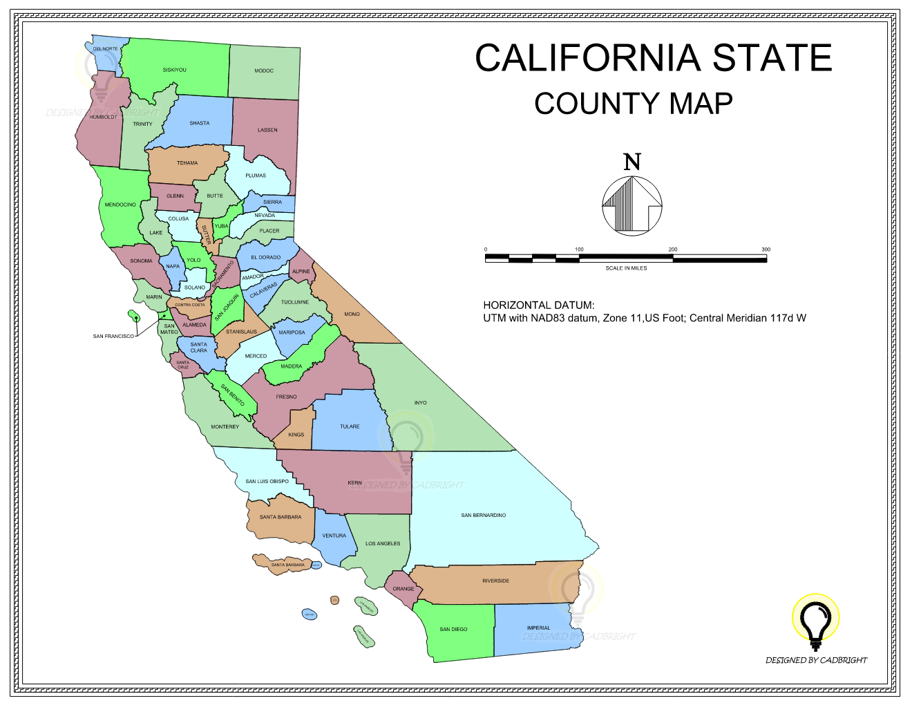 California County Color Map In AutoCAD Format CADBright