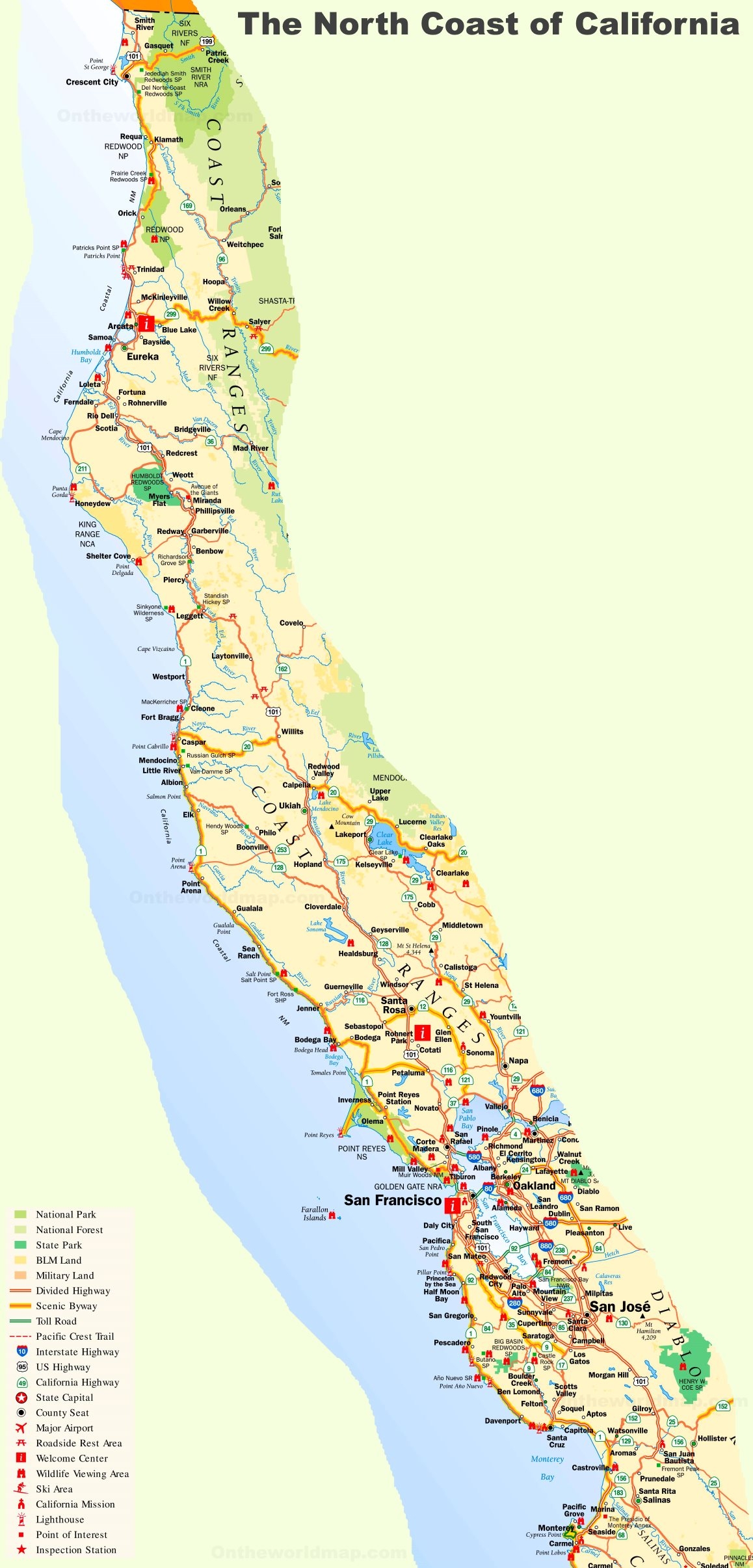California North Coast Road And Recreation Map California America 