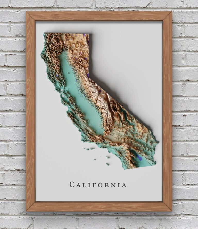 California Relief Map Printable Decor Etsy