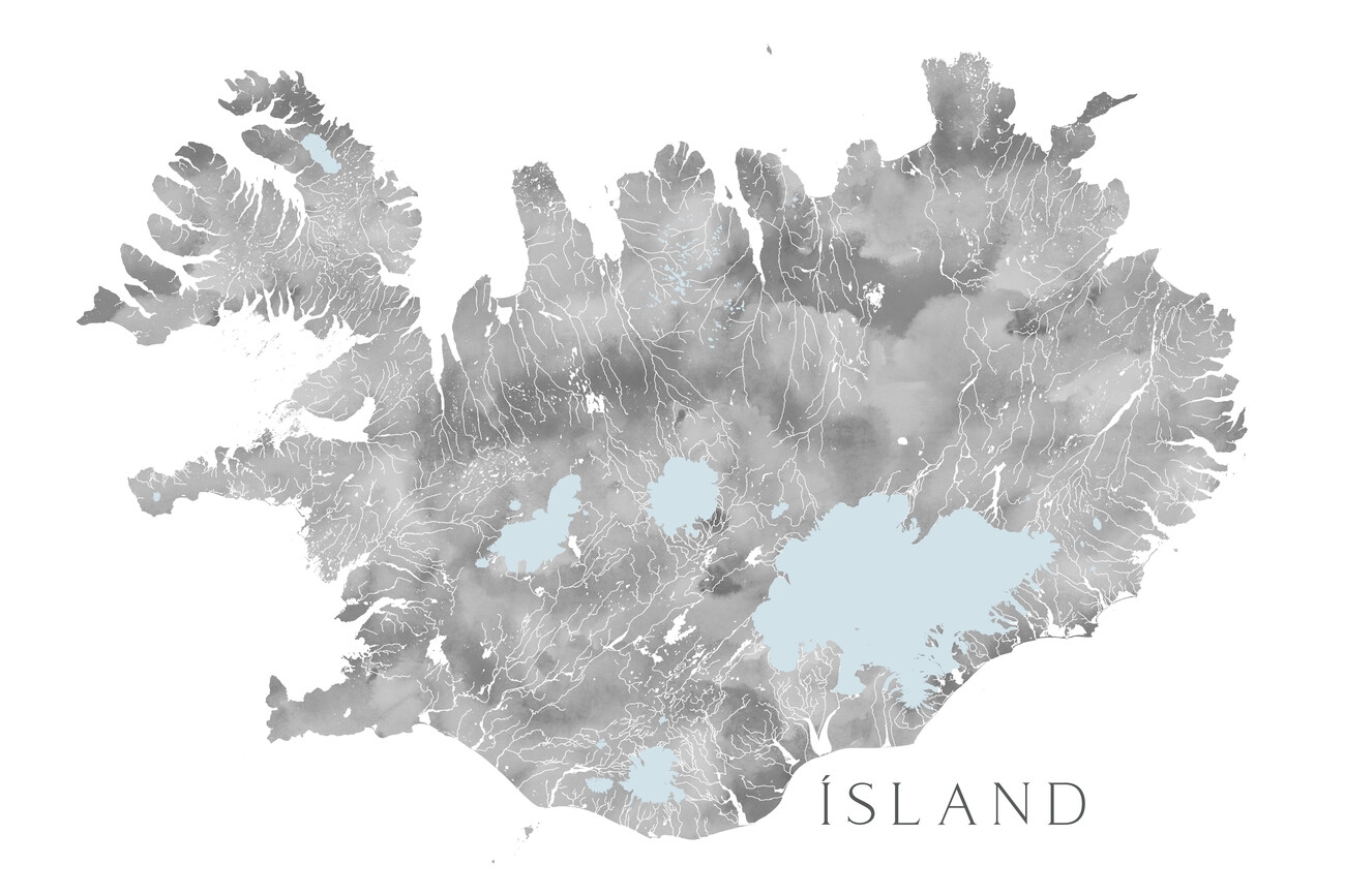 Canvas Wall Art sland Iceland Blank Map In Gray Watercolor Canvas Prints Europosters