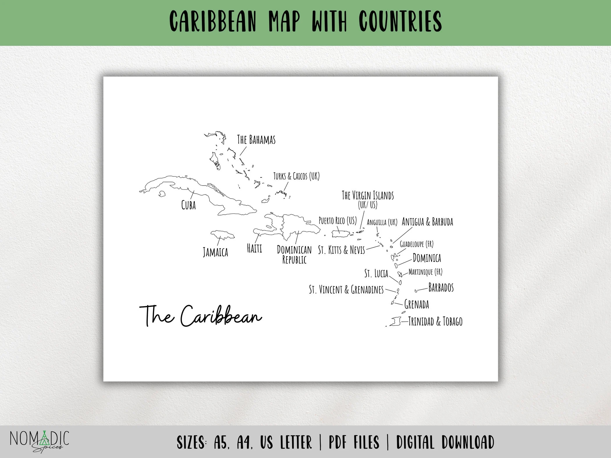 Caribbean Islands Map caribbean Map With Countries caribbean Islands Travel Tracker travel Planner Page Pdf learning Map DIGITAL DOWNLOAD Etsy