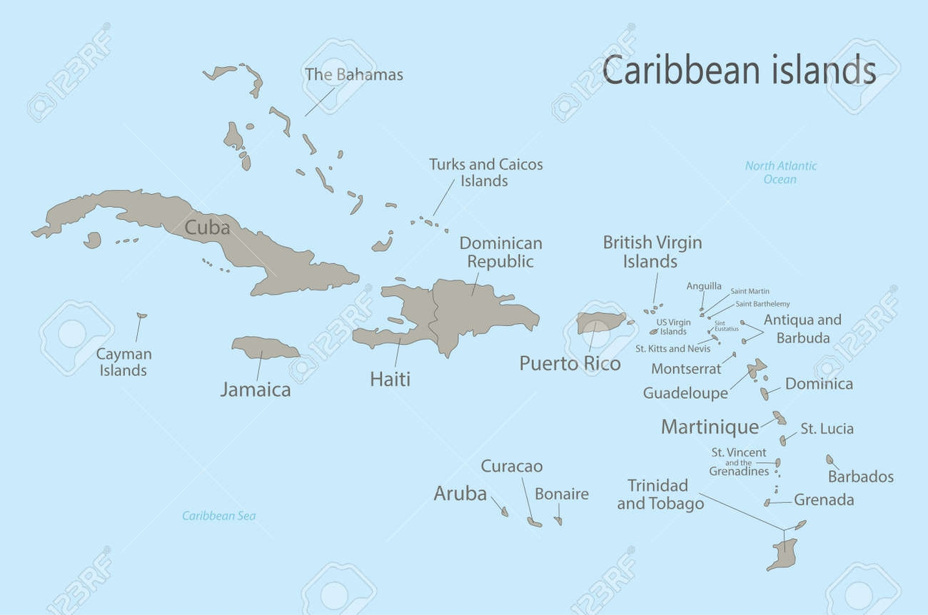 Caribbean Islands Map With Names Vector Royalty Free SVG Cliparts Vectors And Stock Illustration Image 182186433 