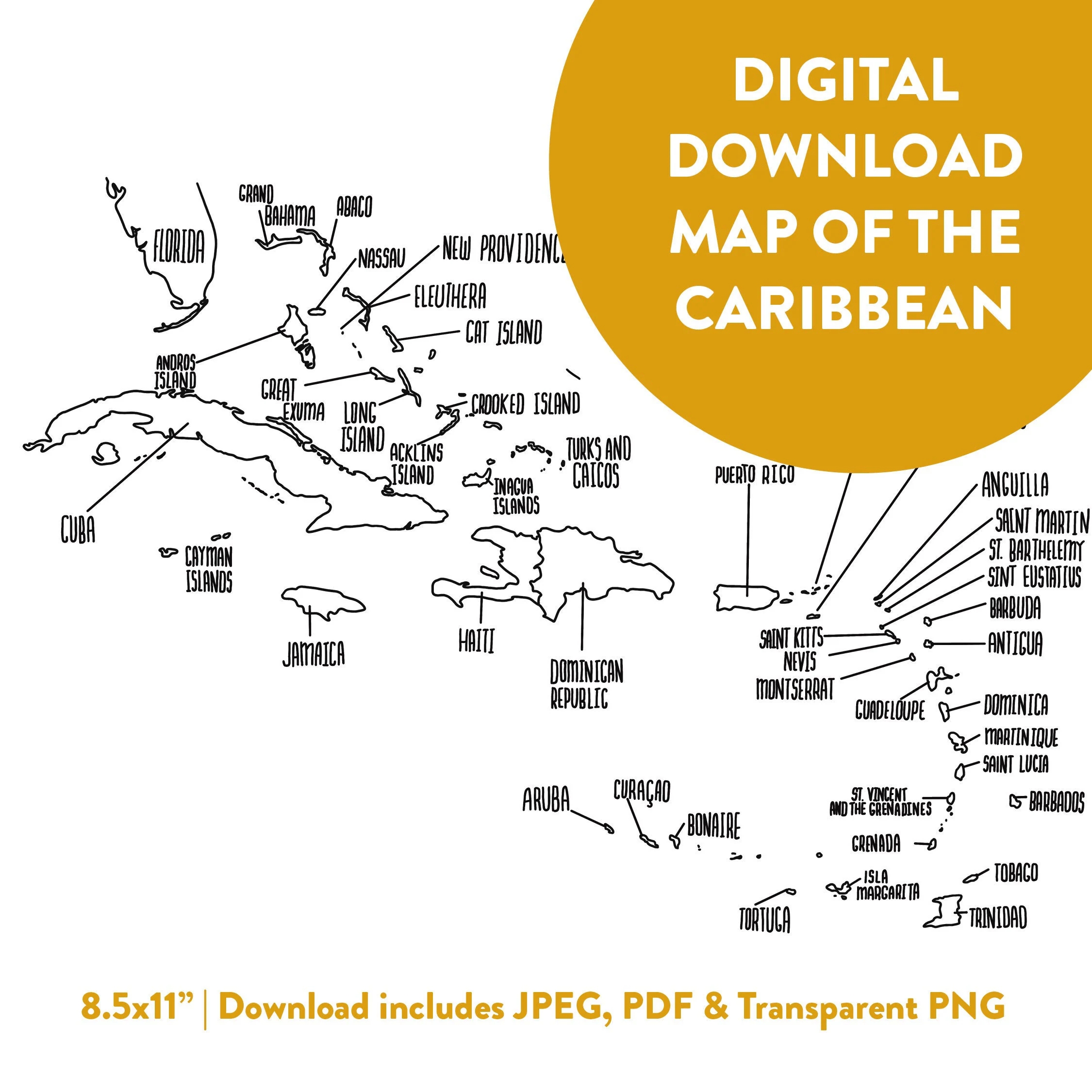 Caribbean Map Sales Map Learning Map Digital Download Etsy