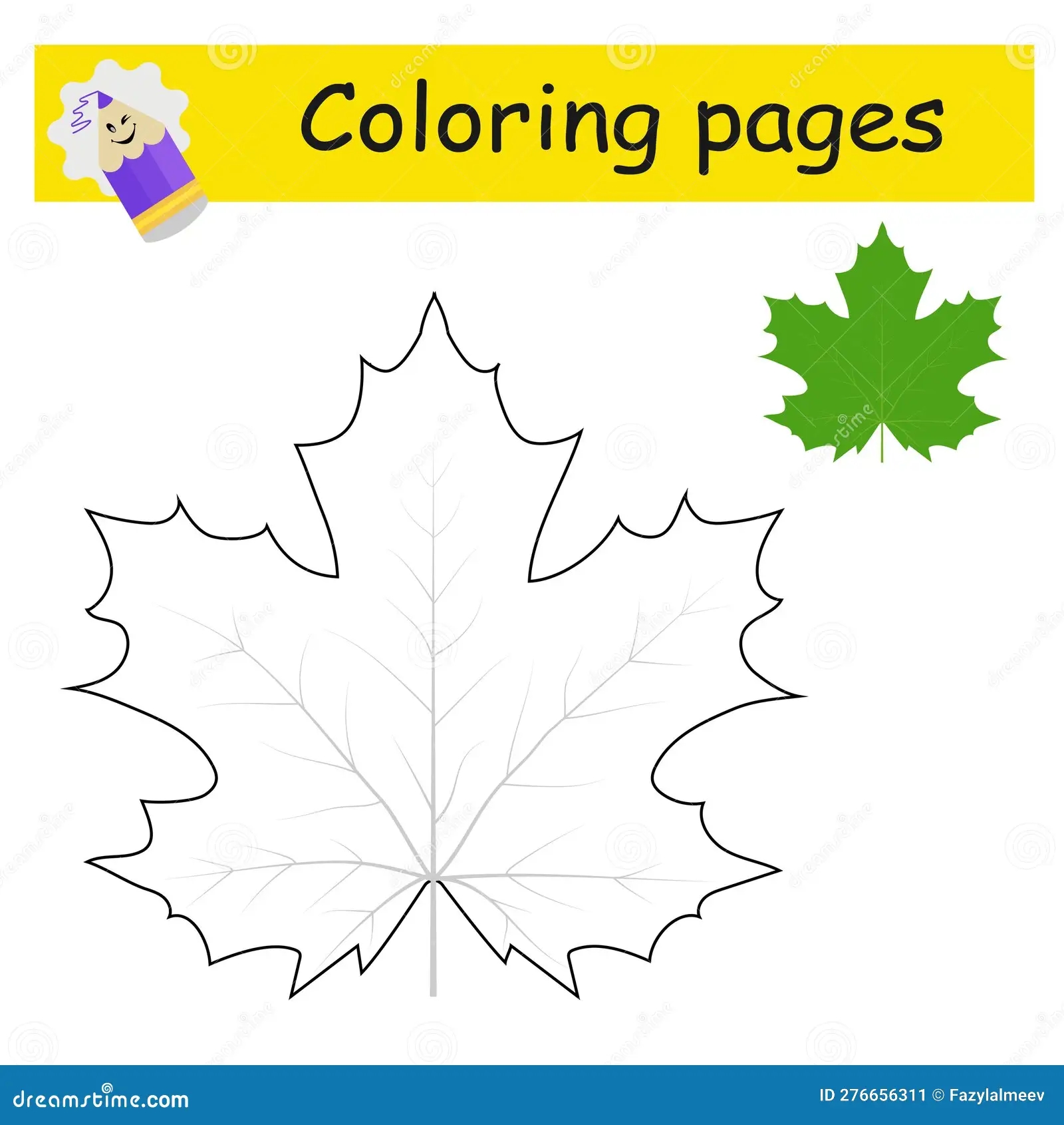 Coloring Pages Cartoon Maple Leaf Vector Illustration For Kids Education Stock Vector Illustration Of Leaf Modern 276656311
