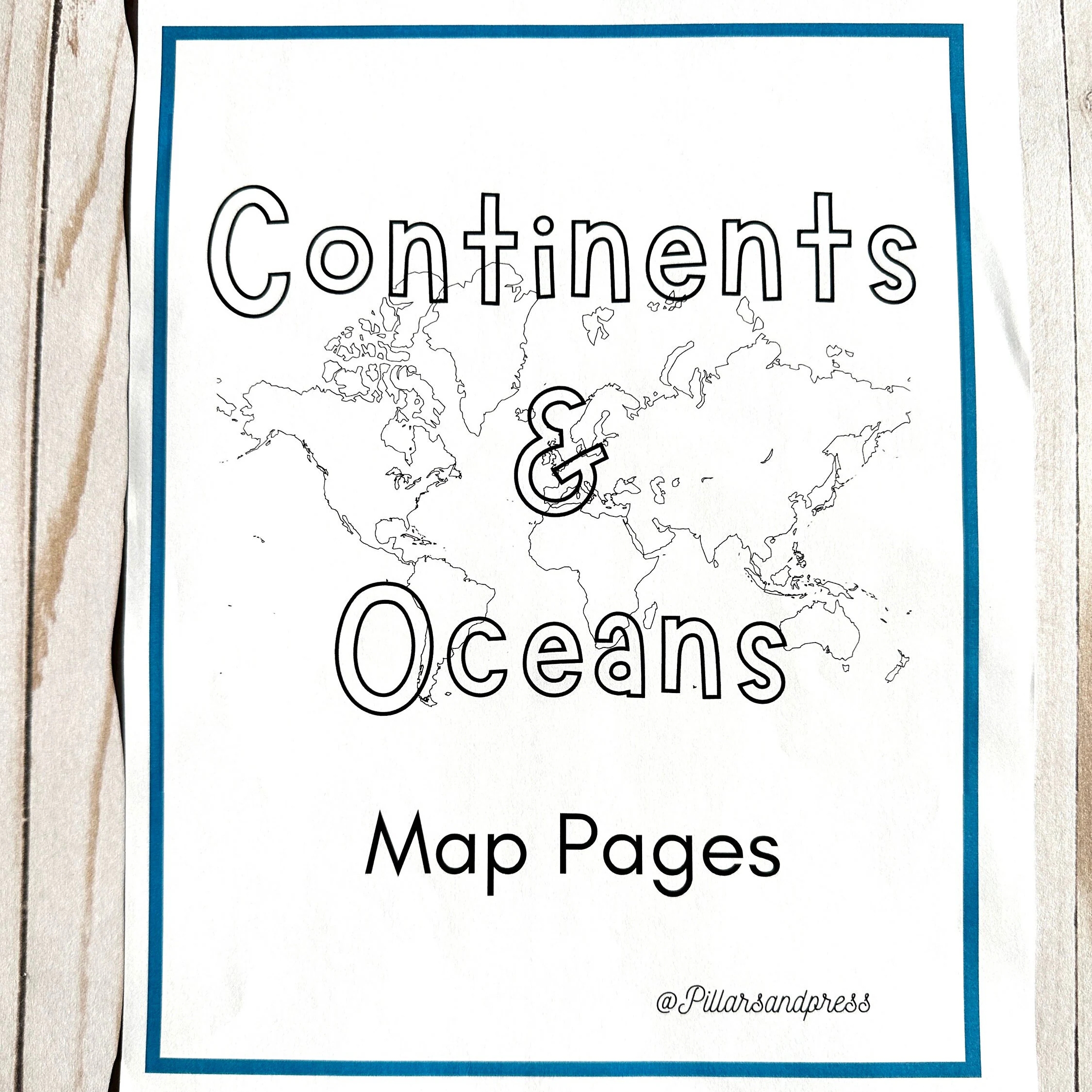 Continents And Oceans Map Coloring Pages Etsy