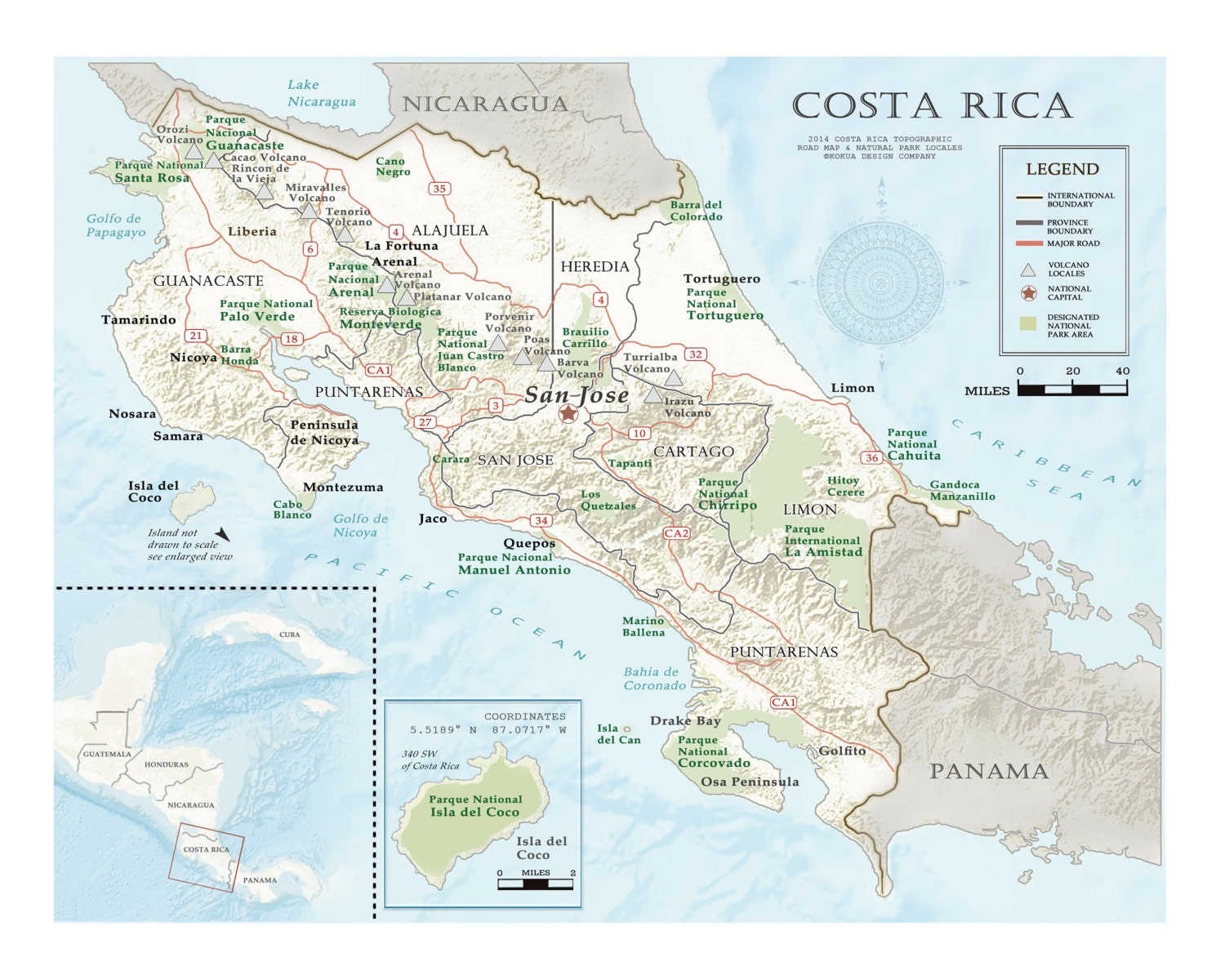 Costa Rica 11x14 Road Map Etsy Worksheets Library