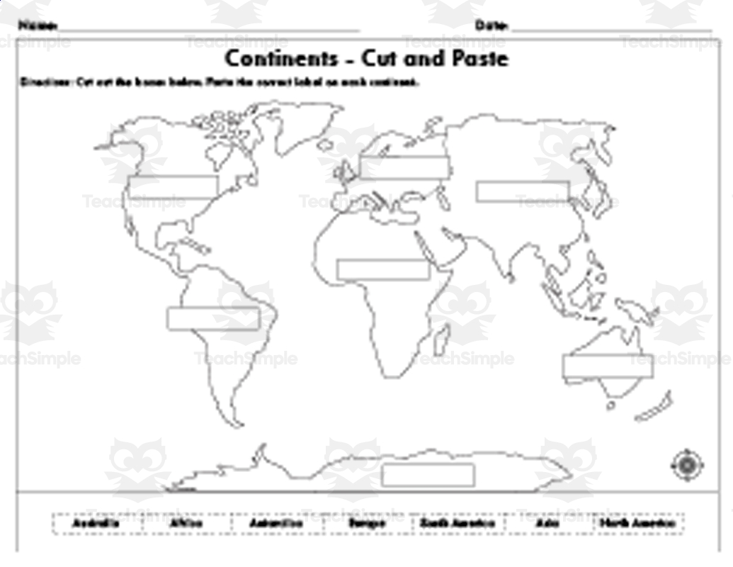 Cut And Paste Continents World Map By Teach Simple