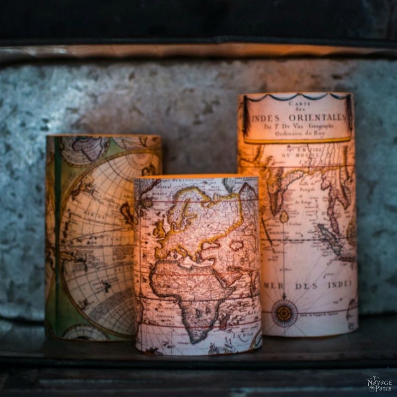 Decoupage Candles With Antique World Maps FREE Printables 