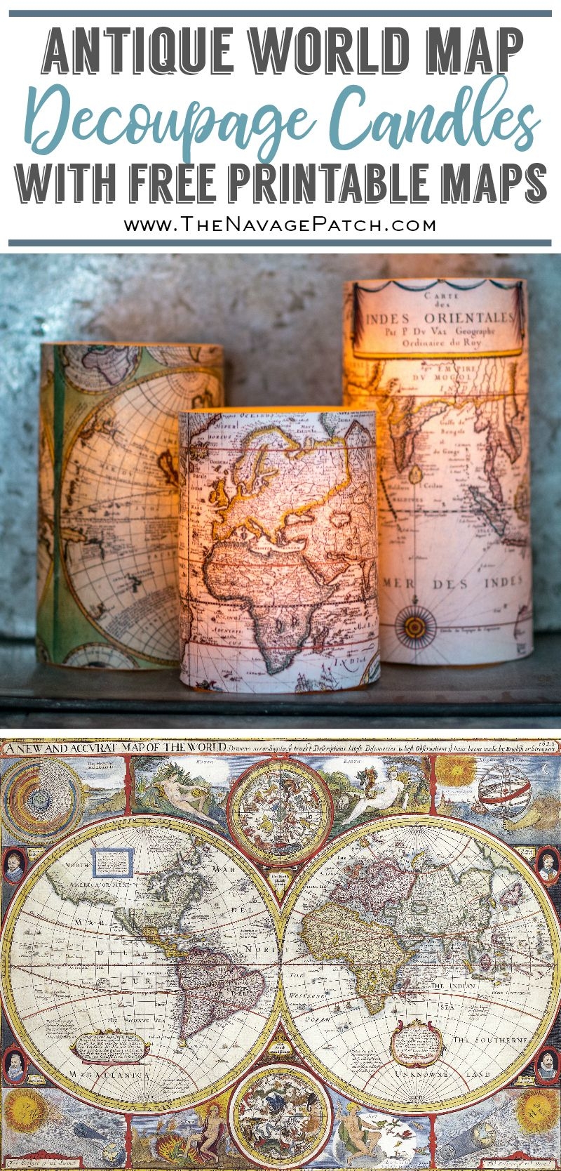 Decoupage Candles With Antique World Maps FREE Printables 