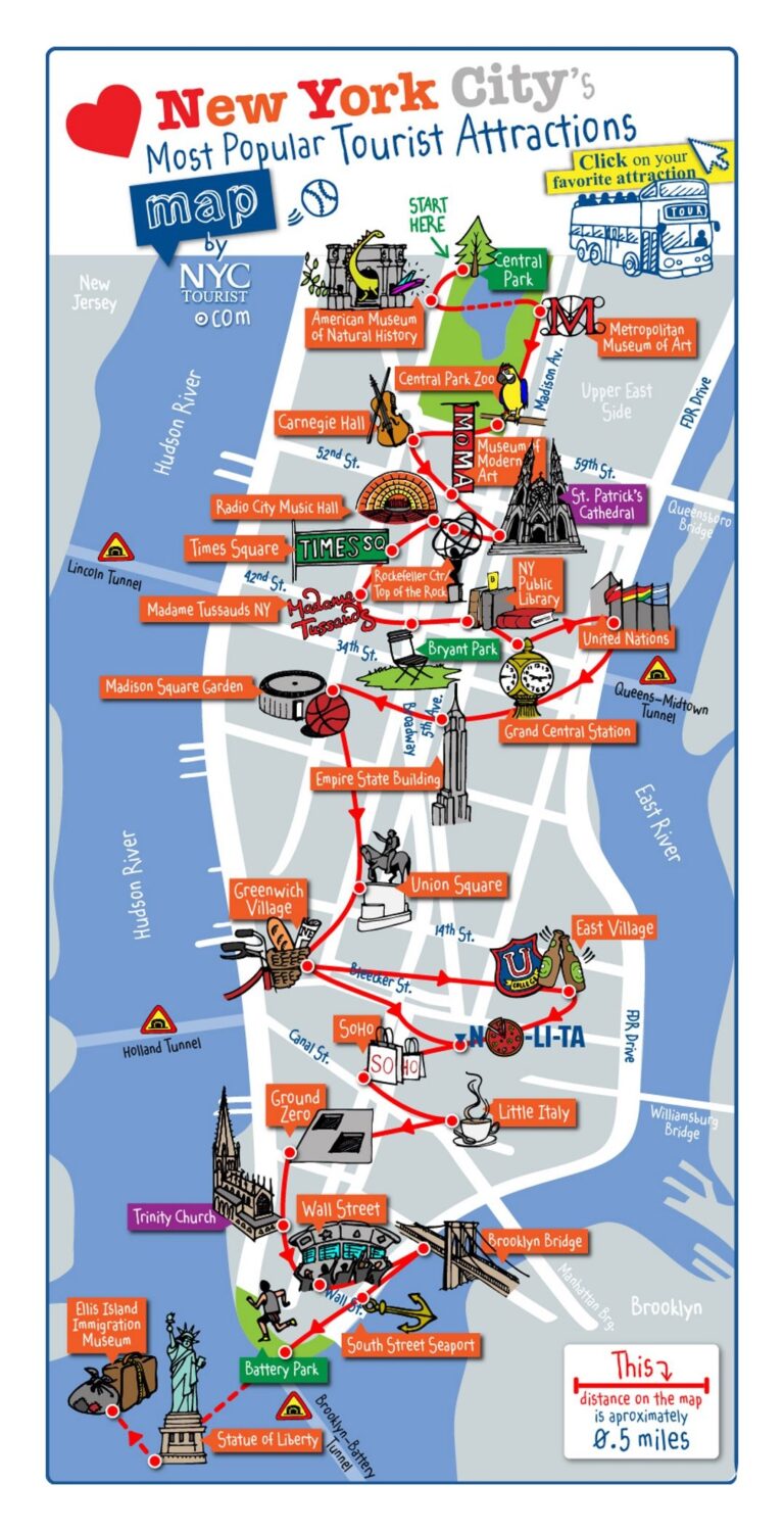 Detailed Map Of Most Popular Tourist Attractions Of Manhattan NYC New York USA United States Of America North America Mapsland Maps Of The World