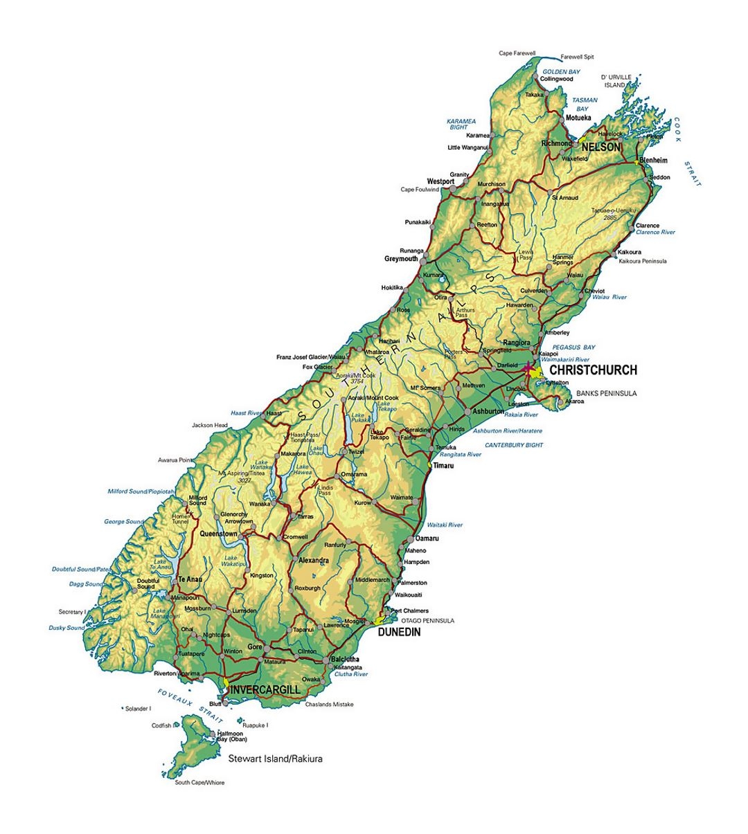 Detailed Map Of South Island New Zealand With Other Marks New 