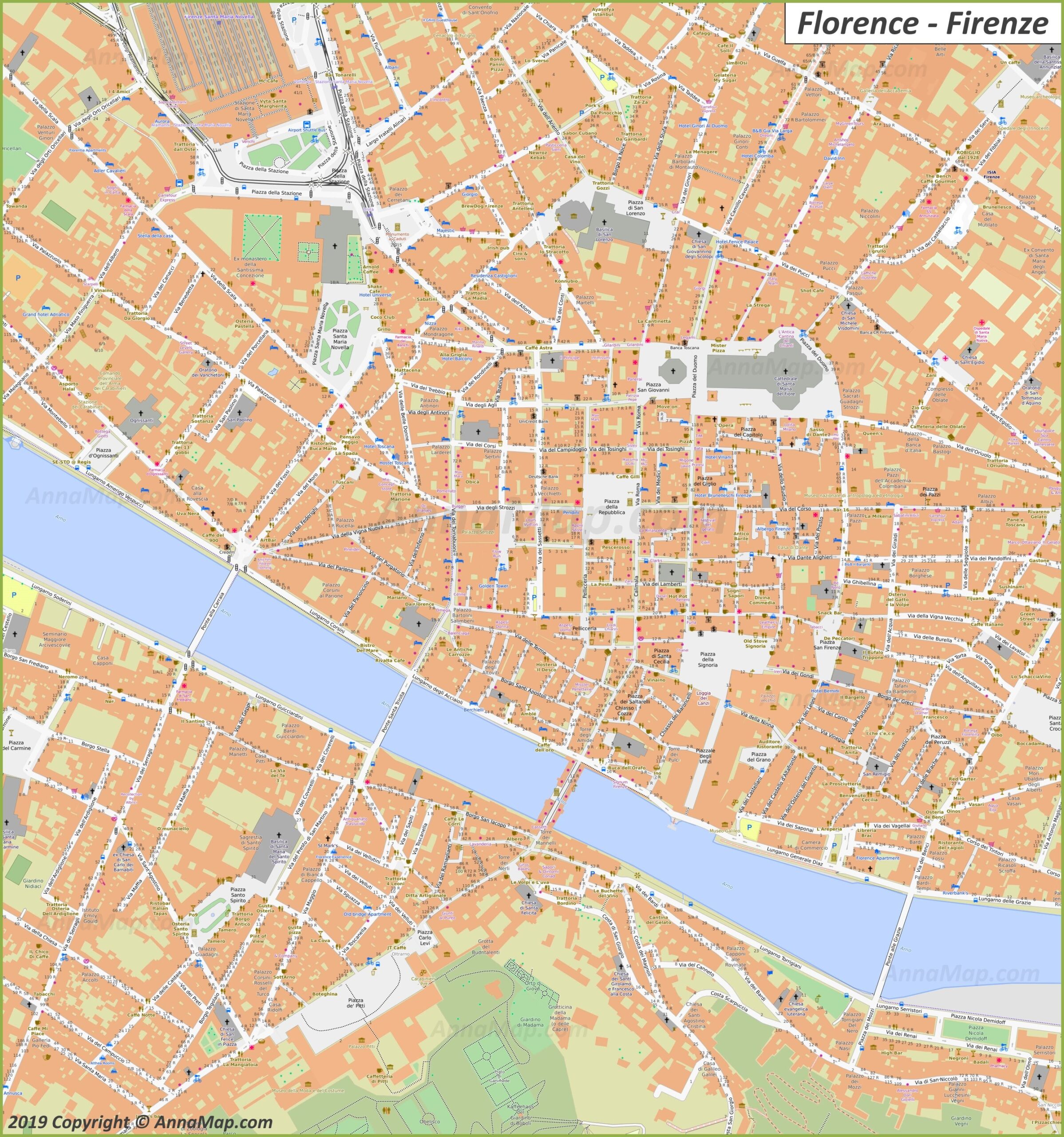 Detailed Tourist Maps Of Florence Italy Free Printable Maps Of Florence AnnaMap